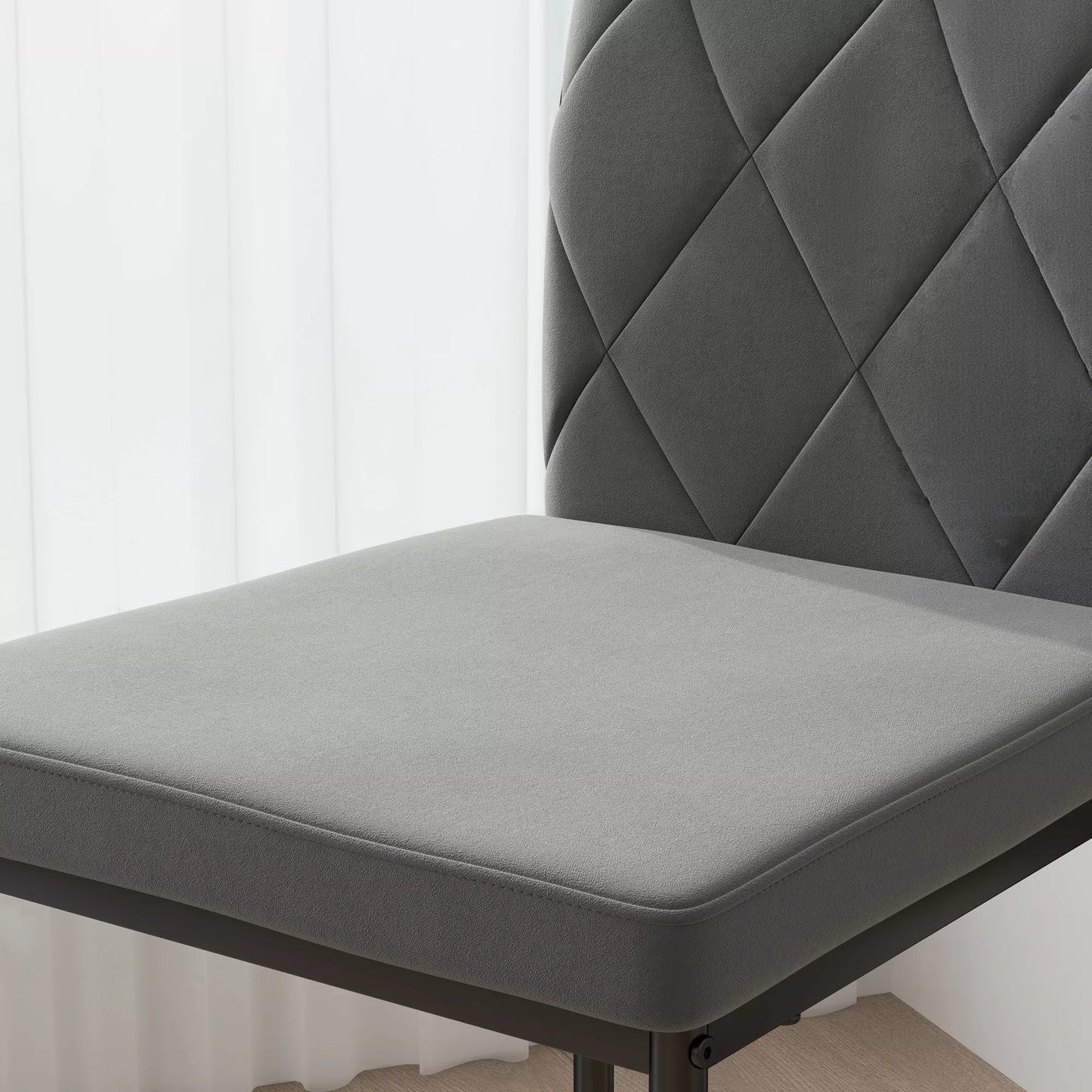 4 vnt. komplektas valgomojo kėdžių aksomo išvaizdos, modernios paminkštintos kėdės su metalinėmis kojomis, valgomajam, miegamajam, virtuvei, pilkos