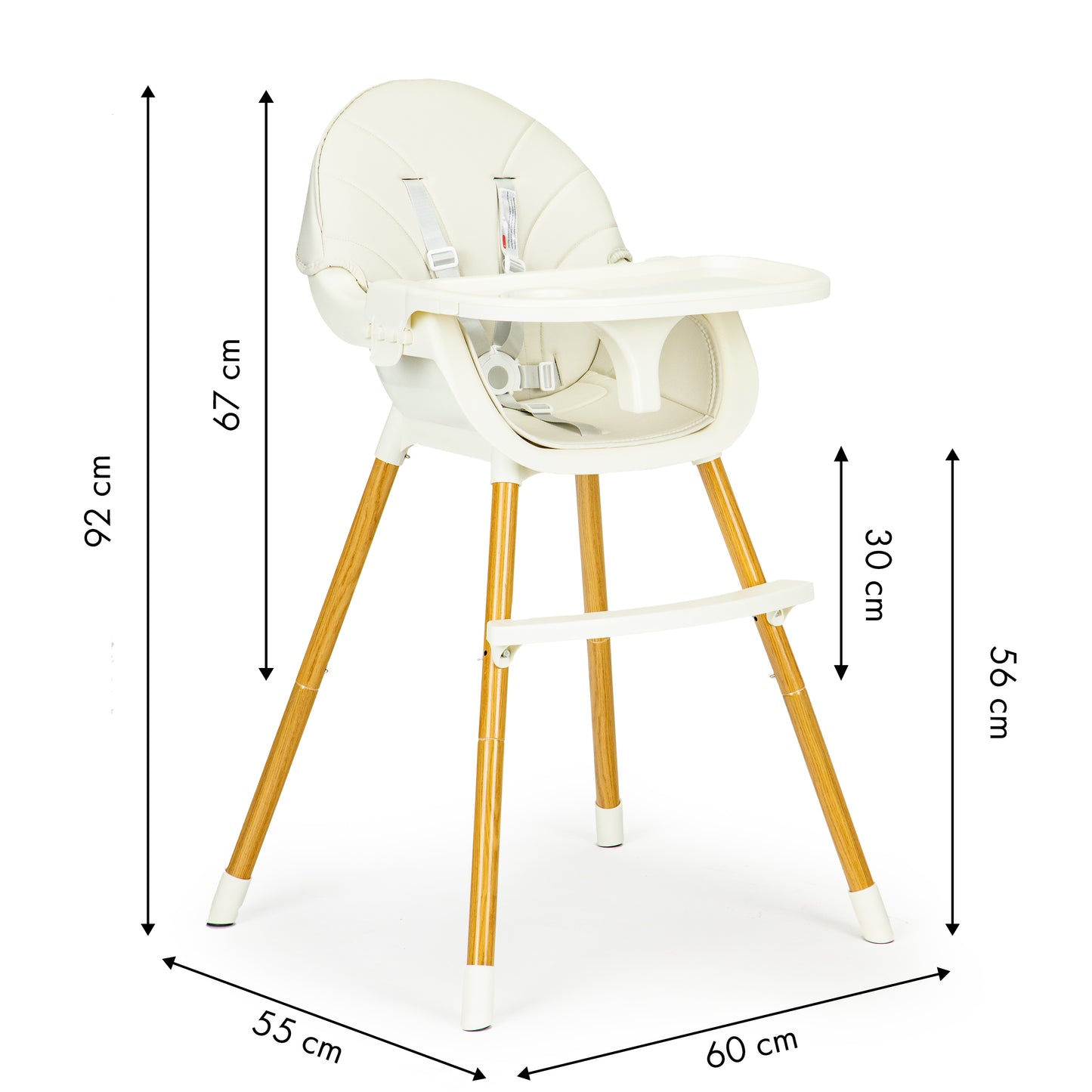 ECOTOYS 2-in-1 reguliuojama vaikiška maitinimo kėdutė, smėlio (6–36 mėn.)