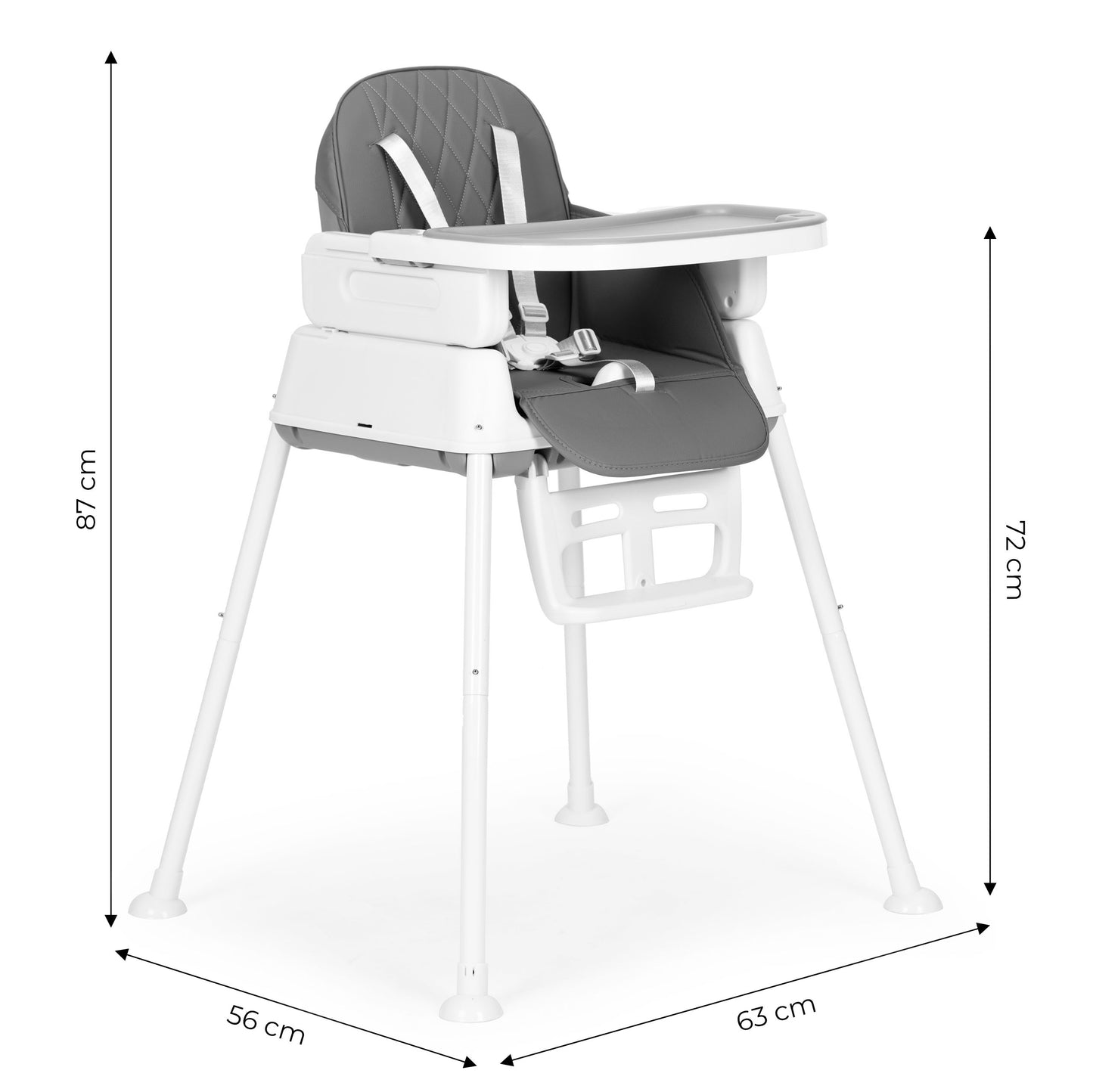 Vaikiška maitinimo kėdutė ECOTOYS 3-in-1, sulankstoma, pilka (6–36 mėn.)