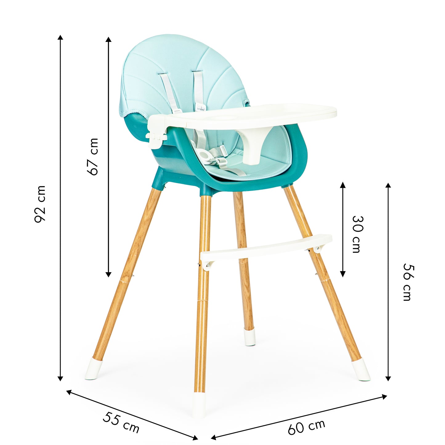 ECOTOYS 2-in-1 reguliuojama vaikiška maitinimo kėdutė, mėlyna (6–36 mėn.)