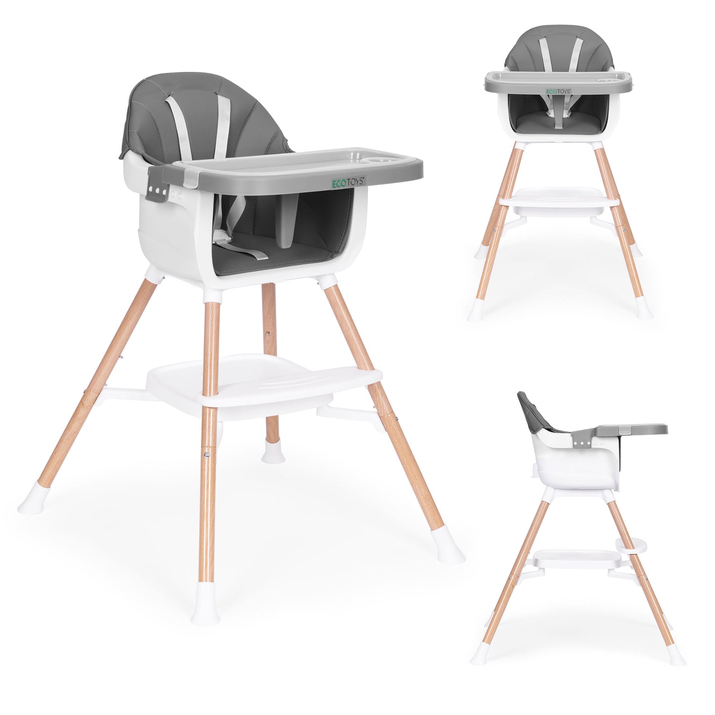 Vaikiška maitinimo kėdutė ECOTOYS 2-in-1 pilka, 6–36 mėn.