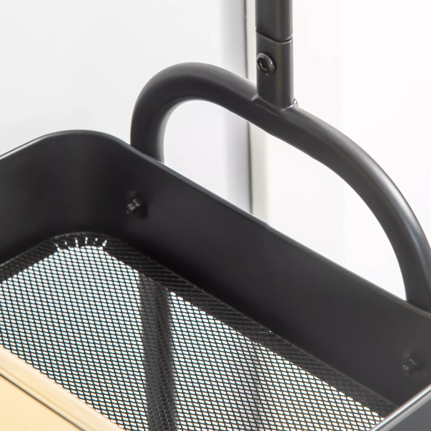 Metalinė drabužių kabykla su batų lentyna, ant ratukų, pastatoma, juoda