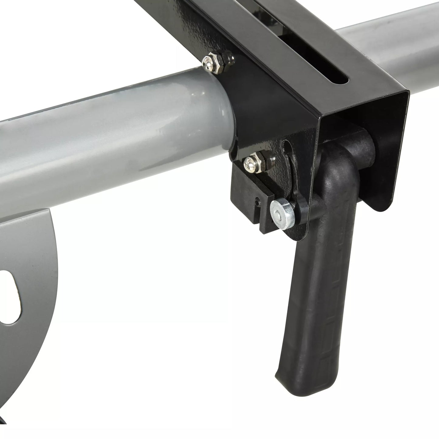 Stovas skersavimo pjūklams, darbastalis skersavimo ir kampinio pjovimo pjūklams, pjūklo stovas, plienas, juoda+sidabrinė, prailginimas šone 123,5–245 cm