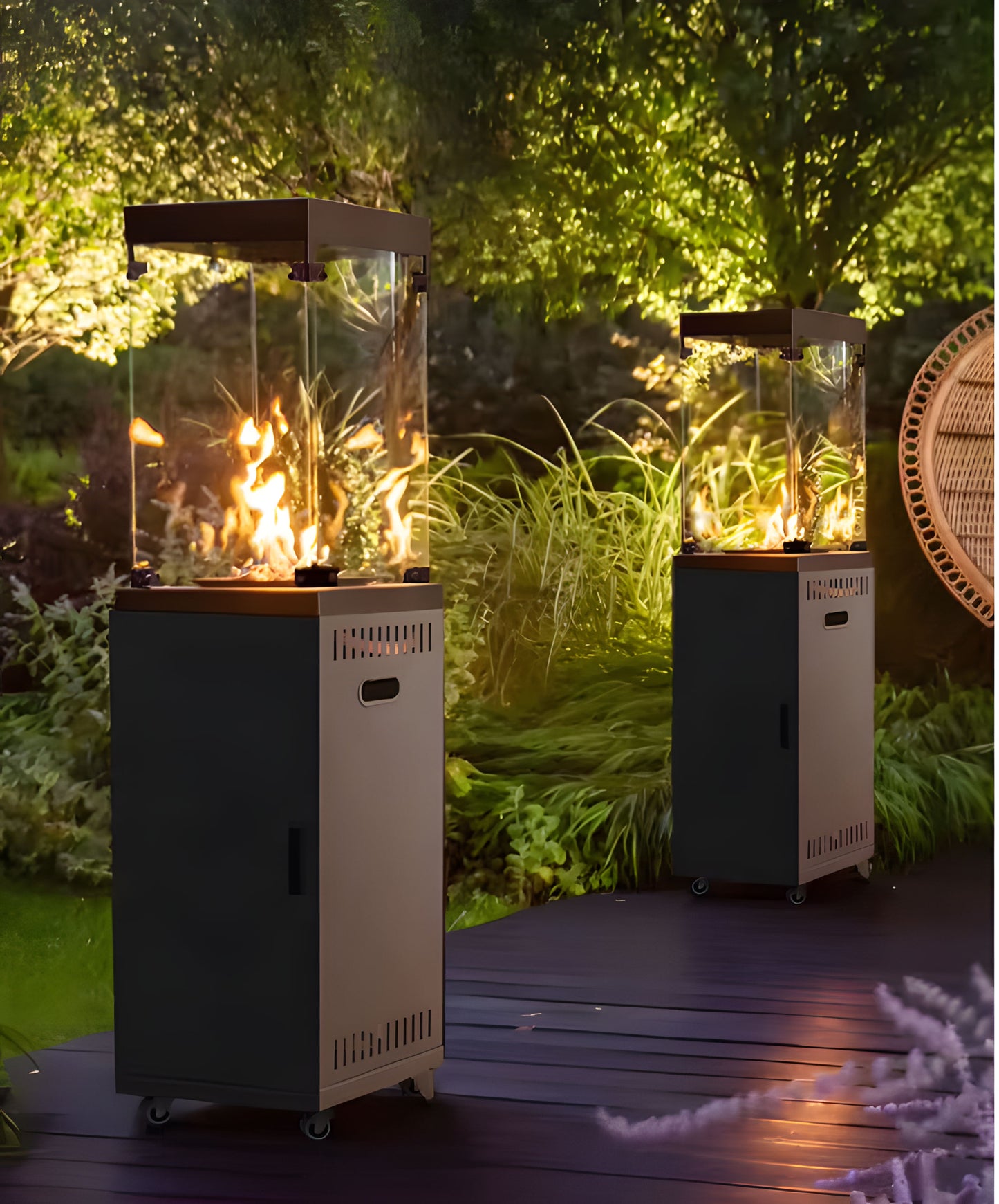 Dujinis lauko šildytuvas MultiGarden 13 kW su vulkaninėmis akmenimis ir stiklo apsauga