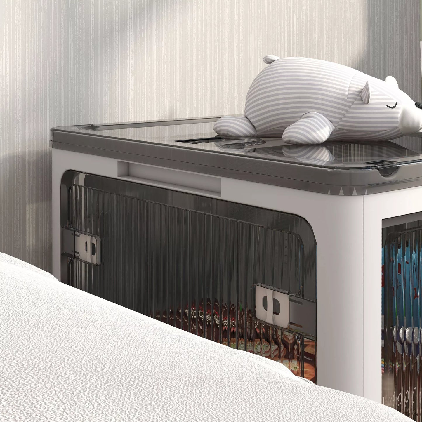 Laikymo dėžė Laikymo krepšys. Sulankstomas, su apsauga nuo dulkių, 60 cm x 42 cm x 34 cm, balta + pilka