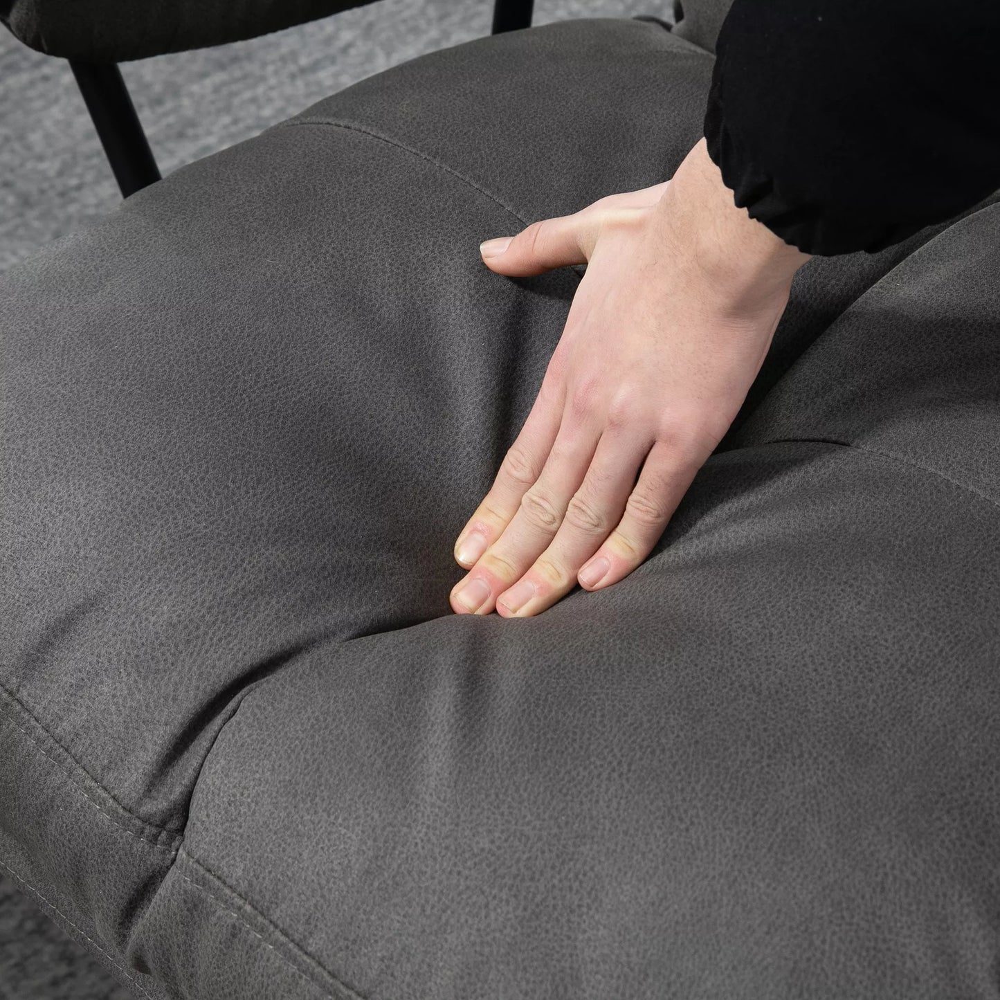 Atsipalaidavimo krėslas su pakoja, fotelis su atrama kojoms, reguliuojama atlošo padėtis; mikropluoštas, tamsiai pilka