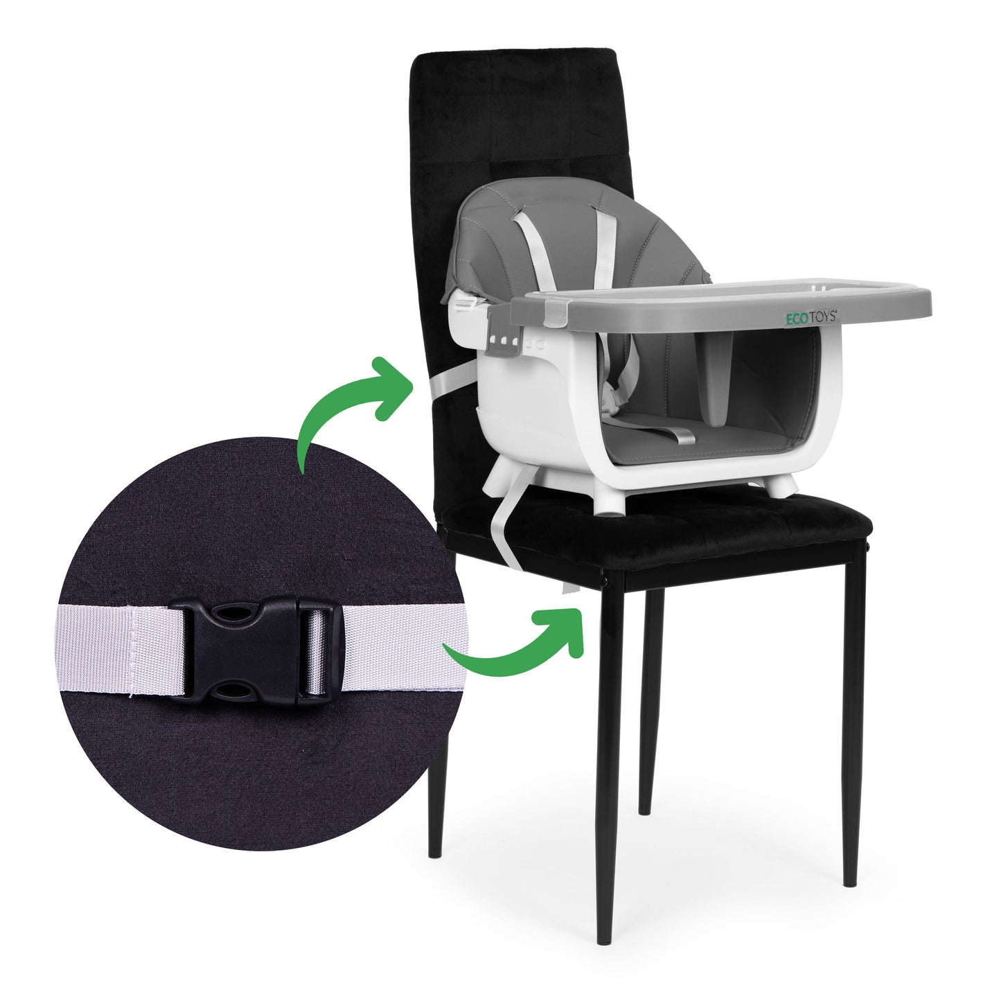 Vaikiška maitinimo kėdutė ECOTOYS 2-in-1 pilka, 6–36 mėn.