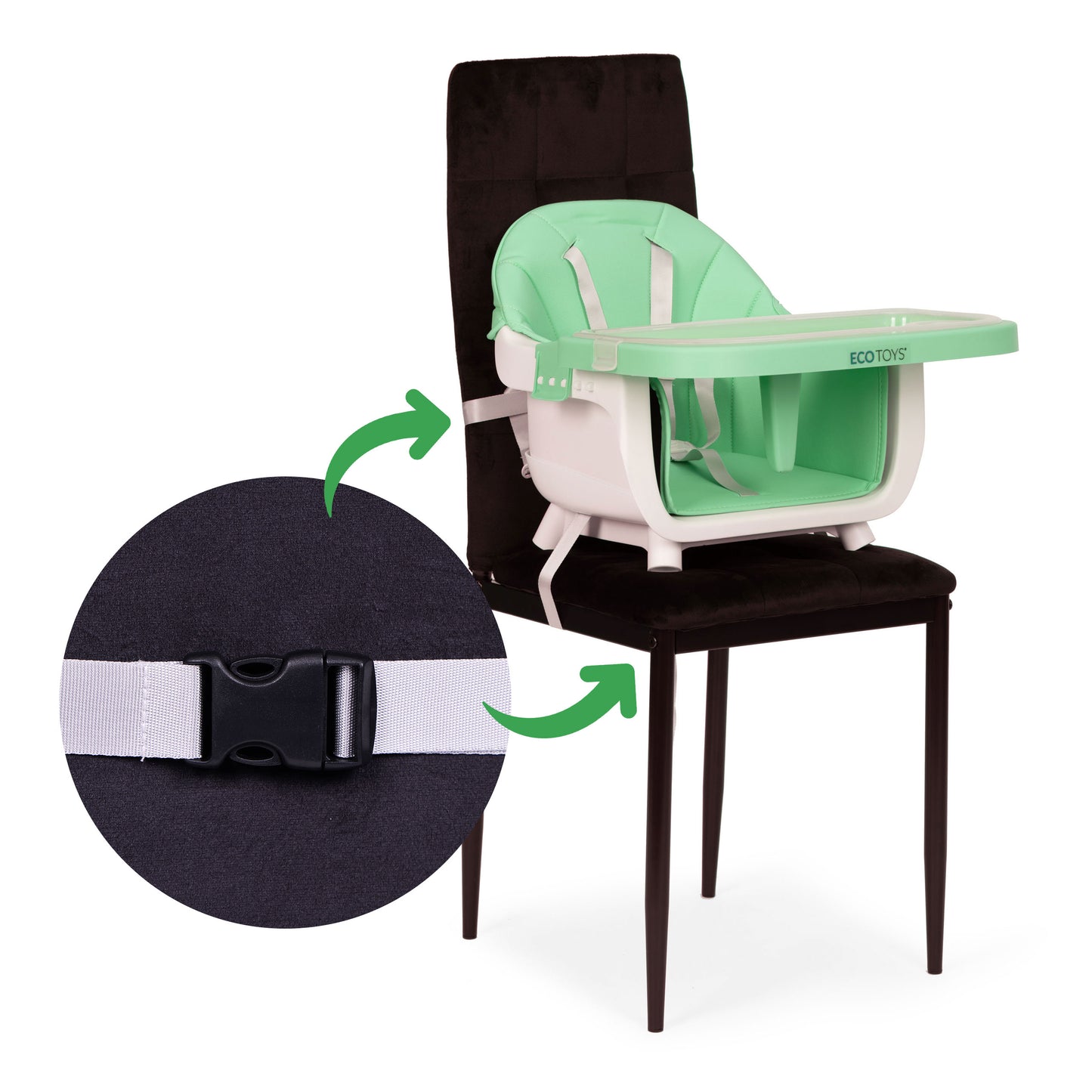 Vaikiška maitinimo kėdutė ECOTOYS 2-in-1 žalia, 6–36 mėn