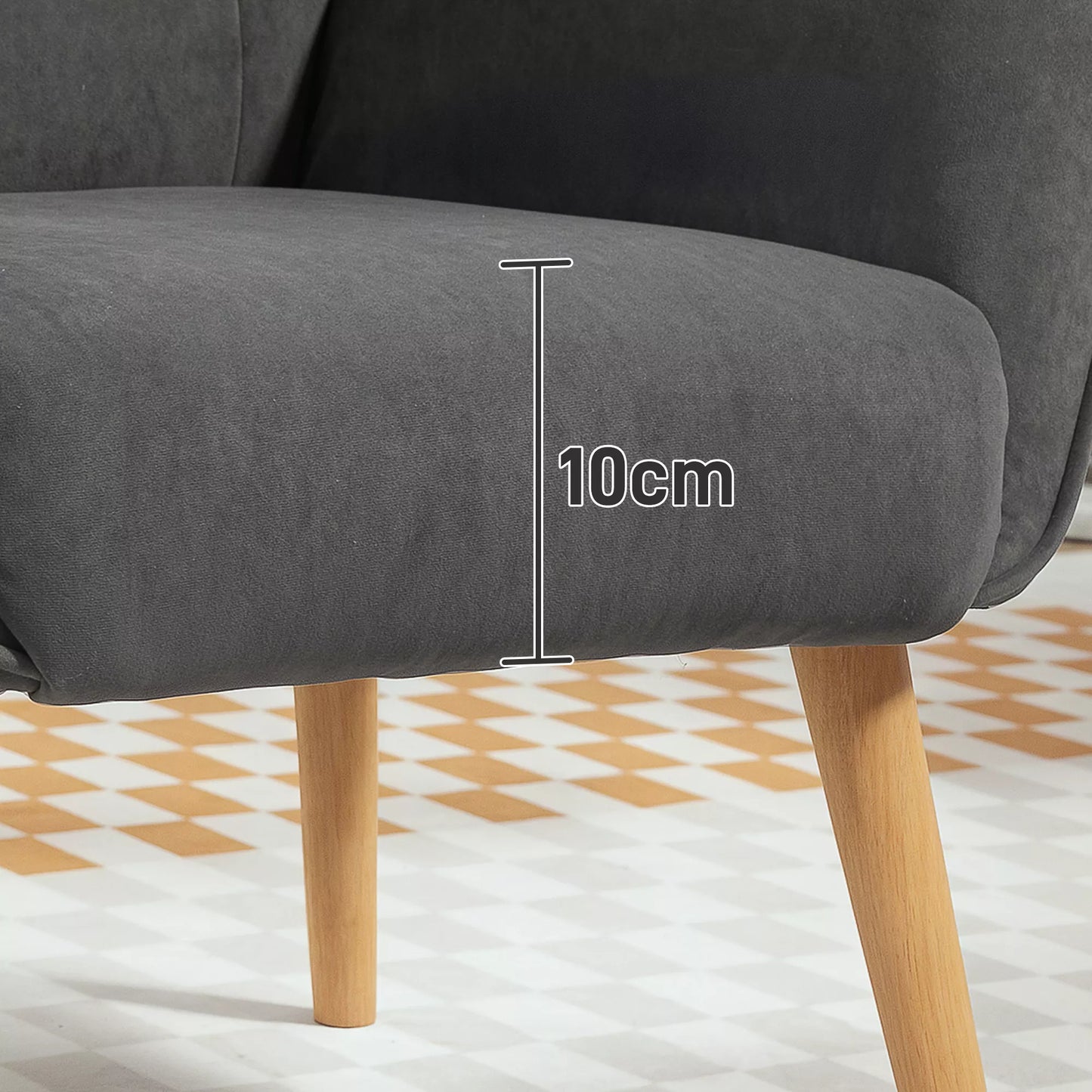 Svetainės fotelis su dygsniavimu, minkšta aksominės išvaizdos apmušalo danga, atlaiko iki 120 kg, pilkas