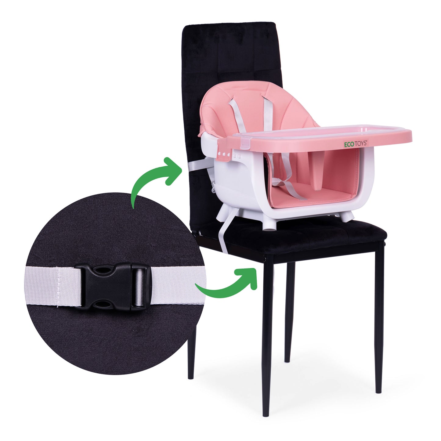 Vaikiška maitinimo kėdutė ECOTOYS 2-in-1 rožinė, 6–36 mėn