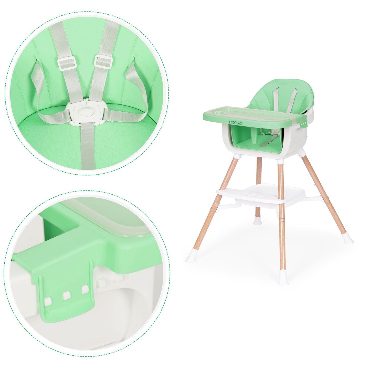 Vaikiška maitinimo kėdutė ECOTOYS 2-in-1 žalia, 6–36 mėn