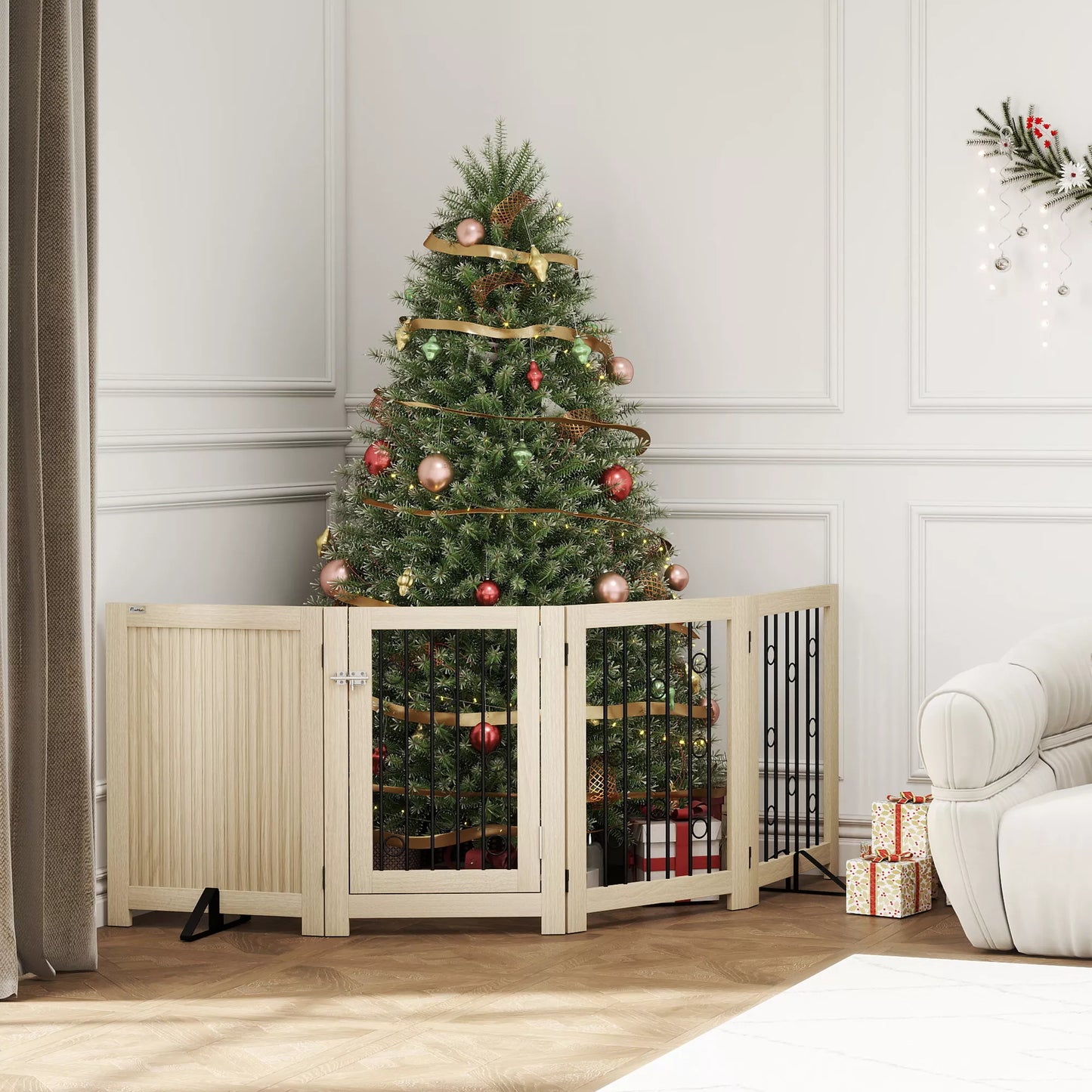 Atskirai stovinti naminių gyvūnų vartai, šunų grotelės su durimis, 4 plokštės, skirtos koridoriui, laiptams, durų rėmams, MDF, plienas