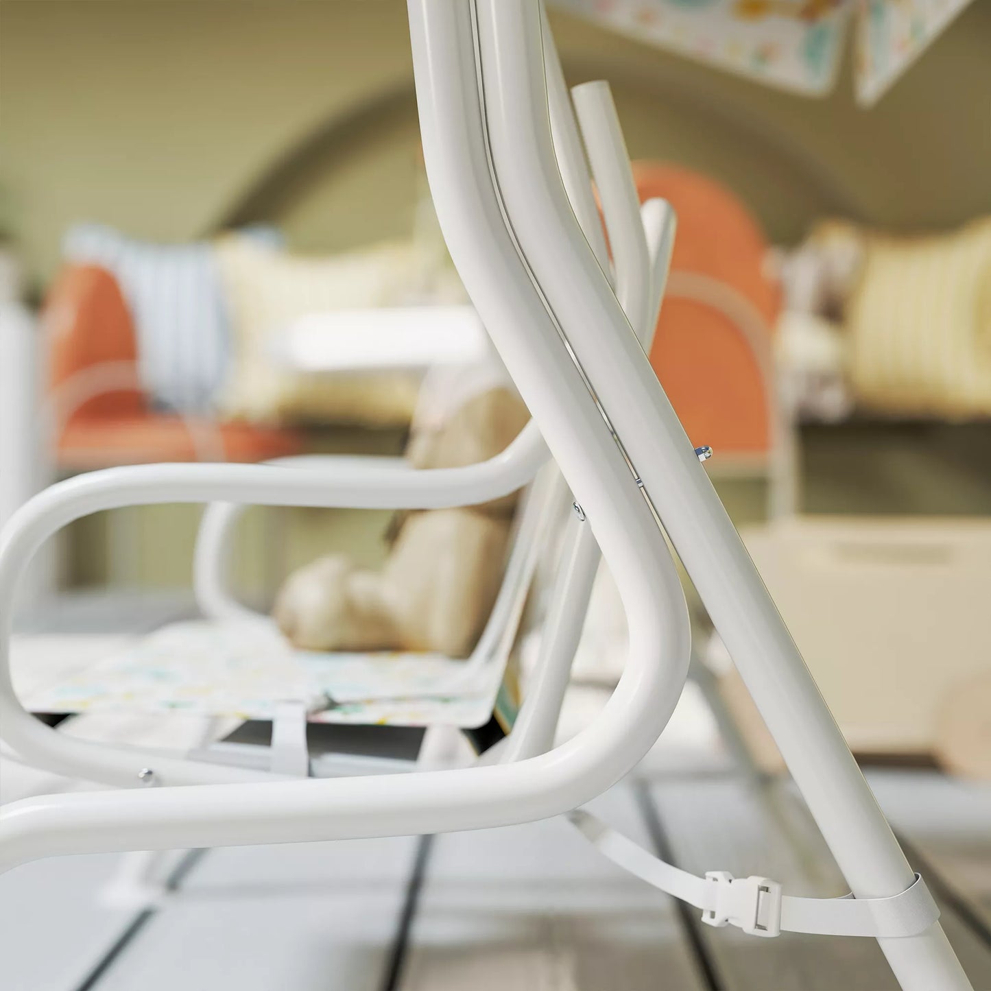 Vaikiškos supynės, plieninis rėmas, 2 vietų, atlaiko 60 kg, baltos