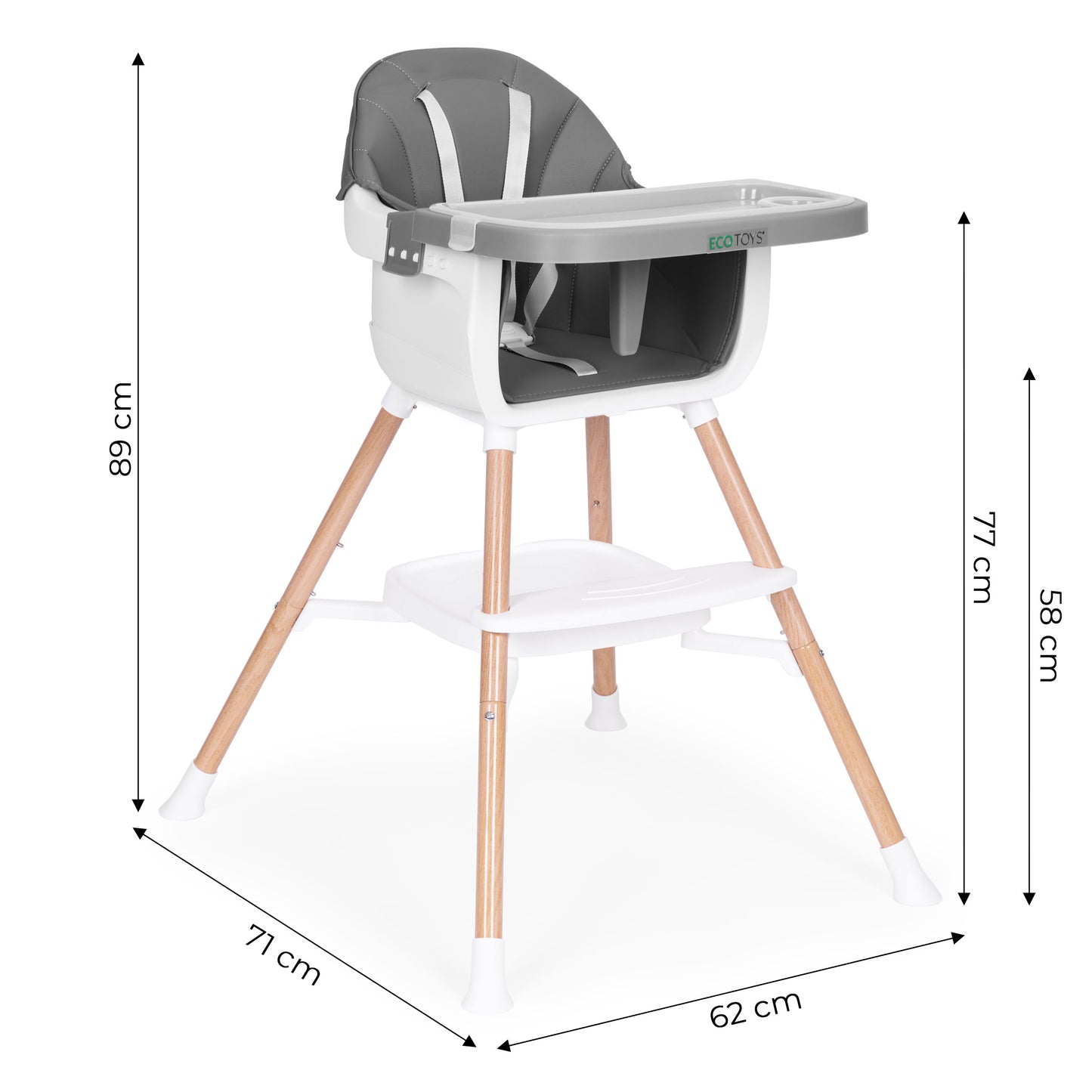 Vaikiška maitinimo kėdutė ECOTOYS 2-in-1 pilka, 6–36 mėn.