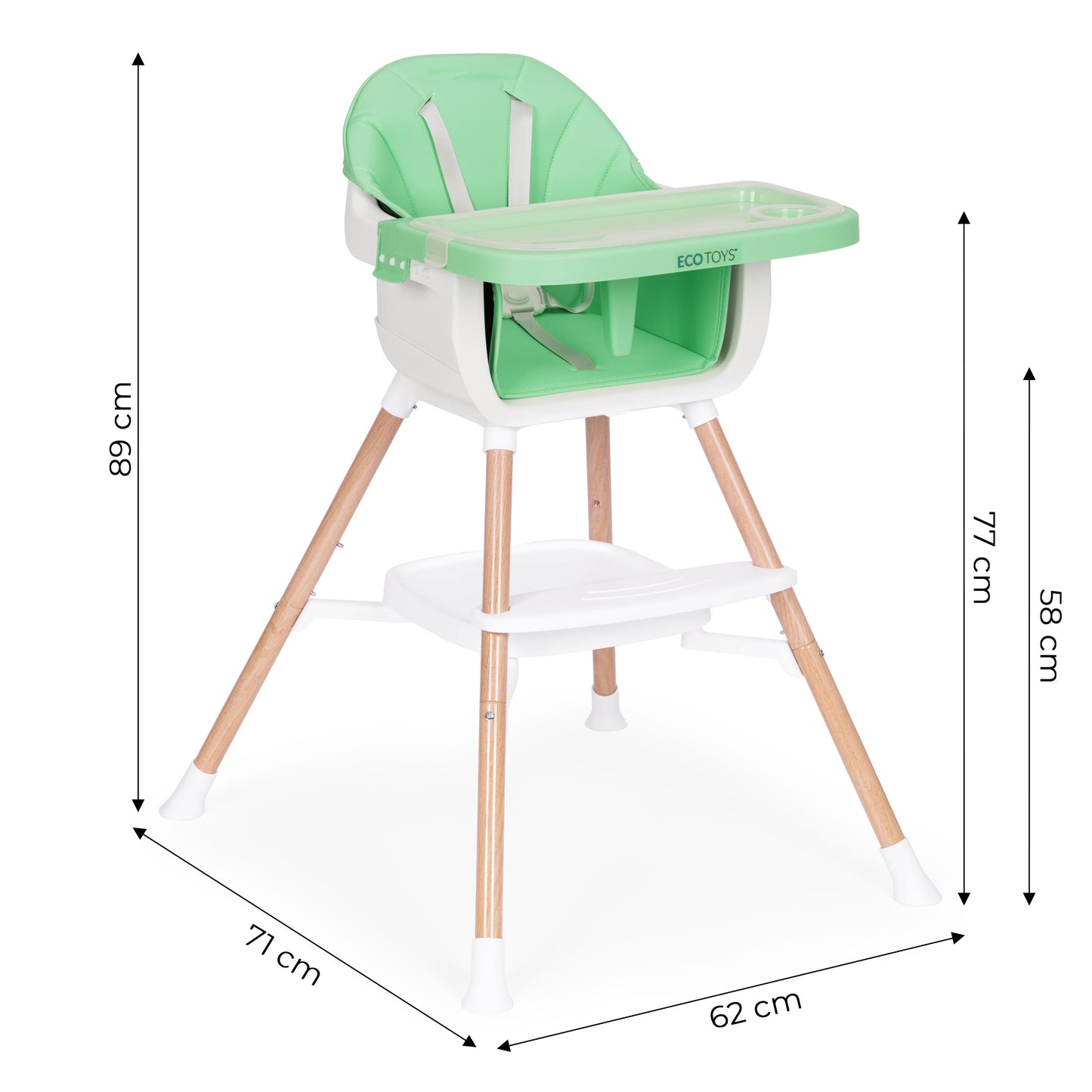 Vaikiška maitinimo kėdutė ECOTOYS 2-in-1 žalia, 6–36 mėn