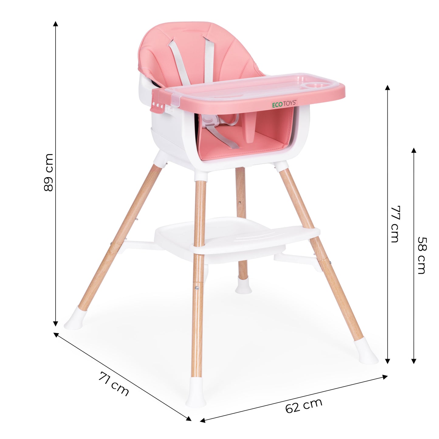 Vaikiška maitinimo kėdutė ECOTOYS 2-in-1 rožinė, 6–36 mėn