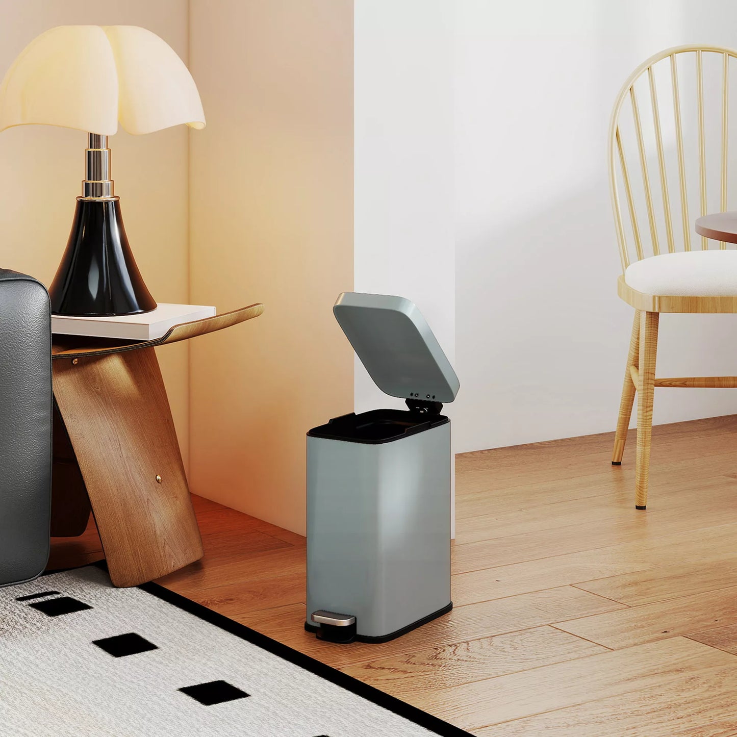 Metalinė šiukšliadėžė, 5 l talpos, su pėdos pedalu, su vidiniu kibiru, pilkos spalvos