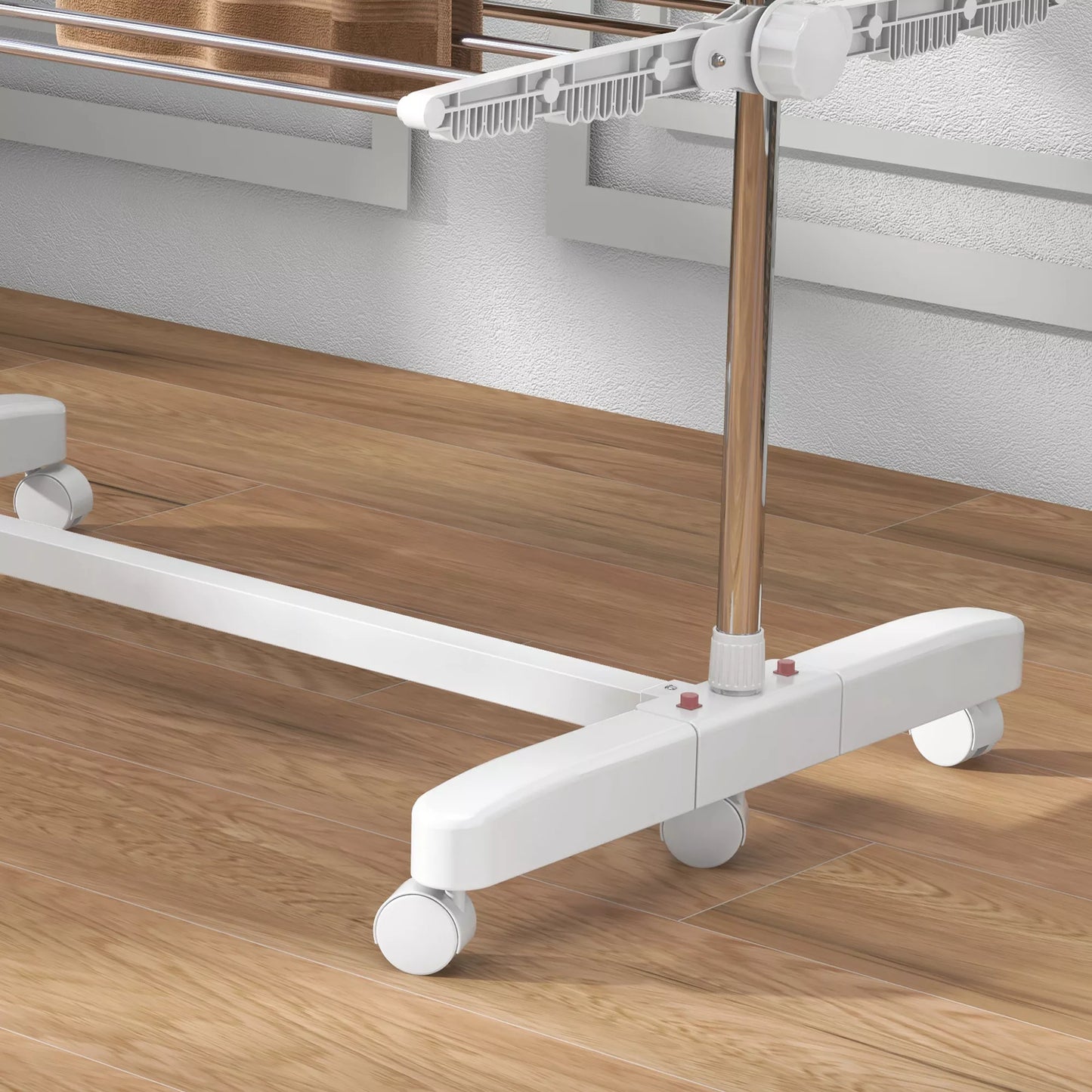 Mobilus drabužių džiovintuvas su ratukais, 4 lygmenų, sulankstomas, nerūdijančio plieno, nerūdijantis, baltas+sidabrinis, 142 x 55 x 172 cm