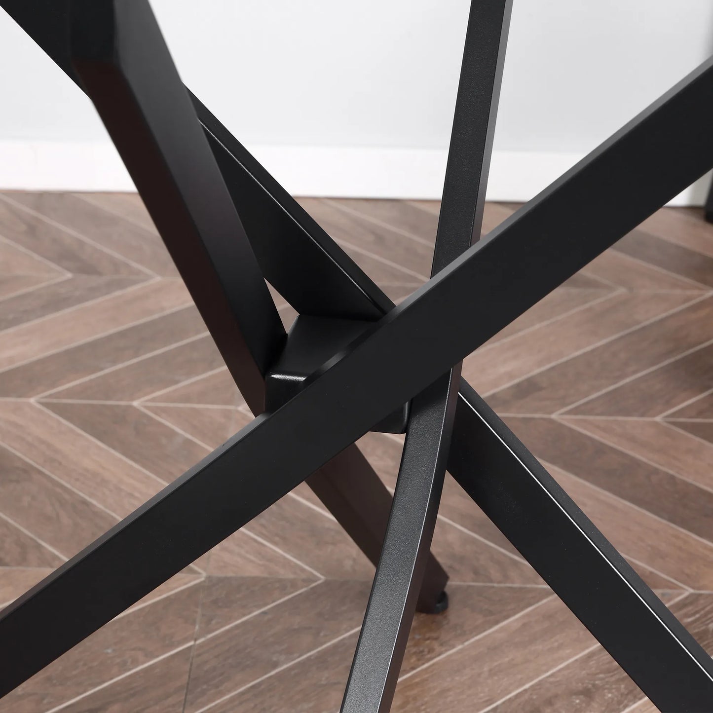 Modernus stiklinis valgomojo stalas, 80 cm skersmens, virtuvinis stalas su grūdinto stiklo plokšte ir metalinėmis kojomis, skirtas 4 asmenims