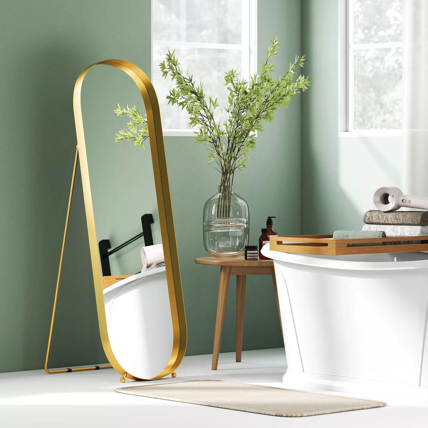 Viso kūno veidrodis su metaliniu rėmu, 160 x 50 cm, auksiniu rėmu, skirta svetainei, miegamajam