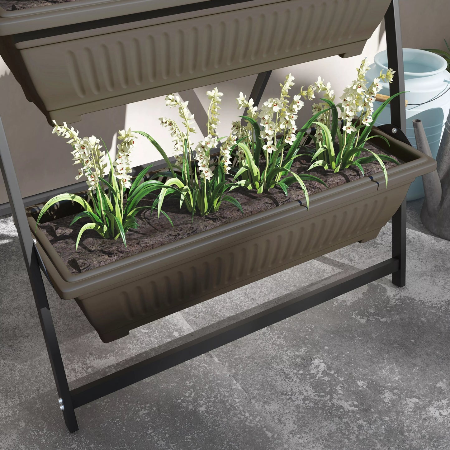 Augalų laiptai Gėlių laiptai Augalų lentynos, sukraunamos, atsparios atmosferos poveikiui, 76 cm x 79 cm x 162 cm, rudos spalvos