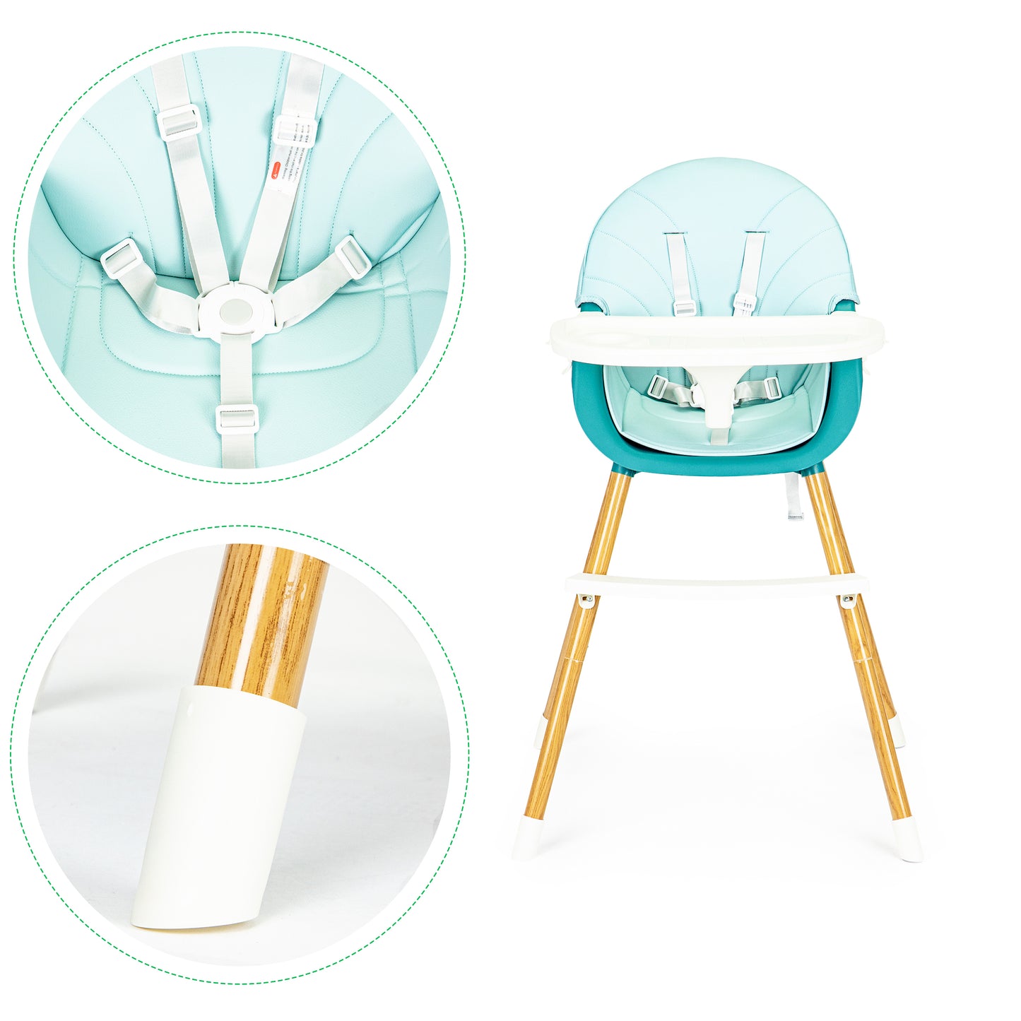 ECOTOYS 2-in-1 reguliuojama vaikiška maitinimo kėdutė, mėlyna (6–36 mėn.)