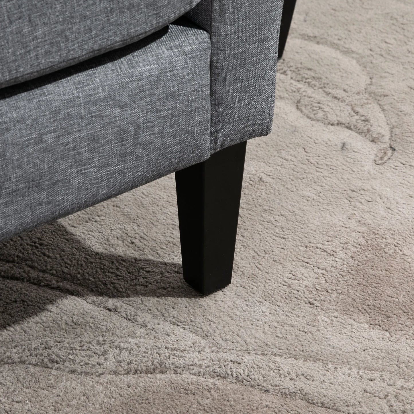 Vienvietis fotelis, relaksacinis fotelis, minkštas fotelis su medinėmis kojelėmis, linininio audinio išvaizda, 66 x 72 x 74 cm, šviesiai pilkas