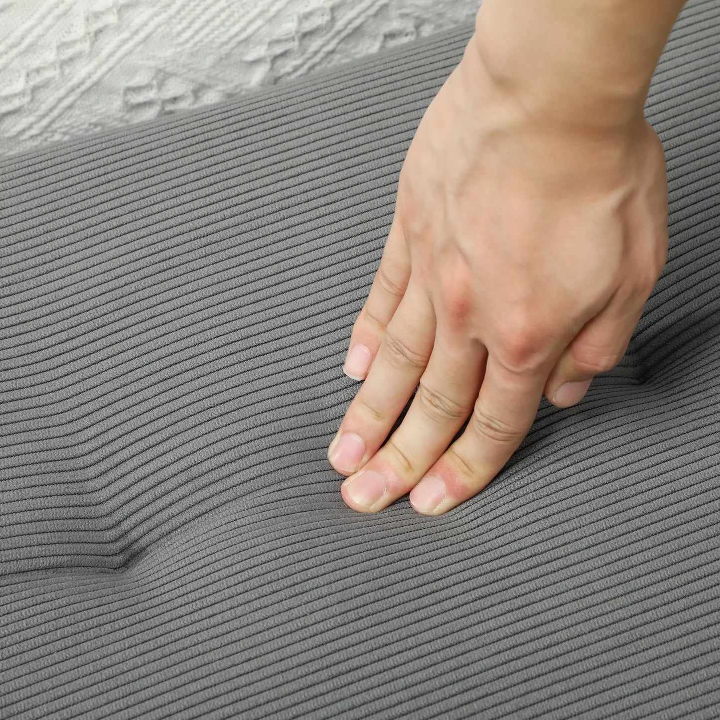 Minkštas suolas su kordiniu apmušalu, suolas prie lovos su metalinėmis kojelėmis, suolas batams 100 x 36 x 45 cm Pilkas