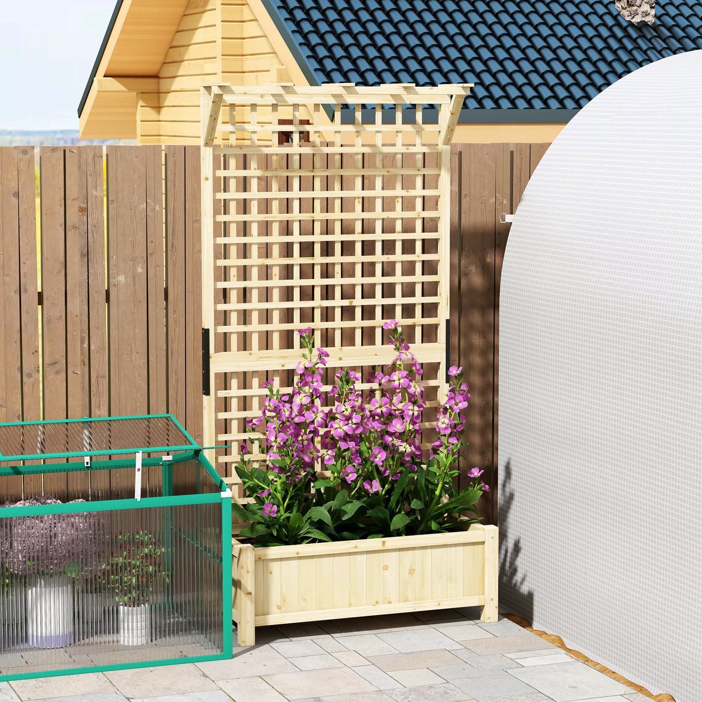 Pakelta lysvė, su grotelėmis ir stogeliu, medis, 90x45x183 cm, natūralaus medžio