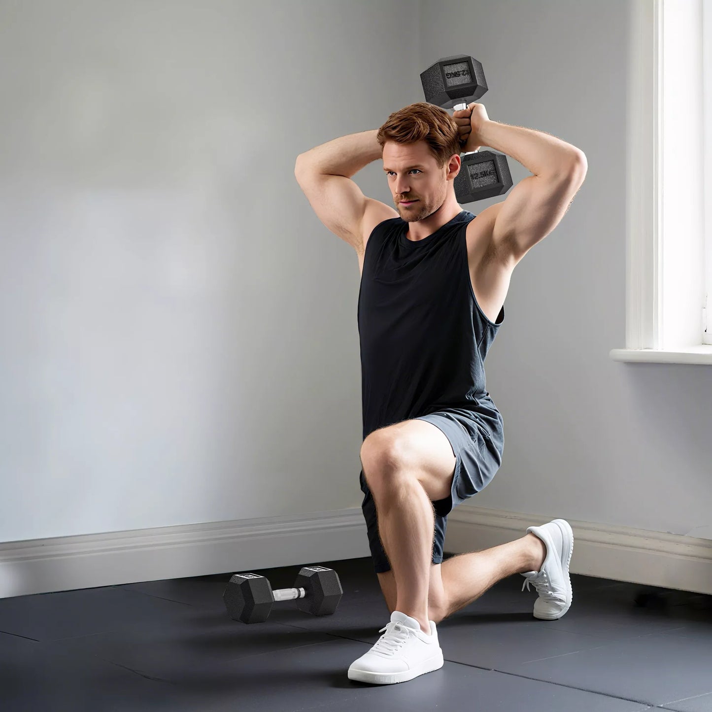 Hanteliai su rifliuota rankena, ketaus hantelis, 2 x 12,5 kg namams, sporto salei, jėgos treniruotėms