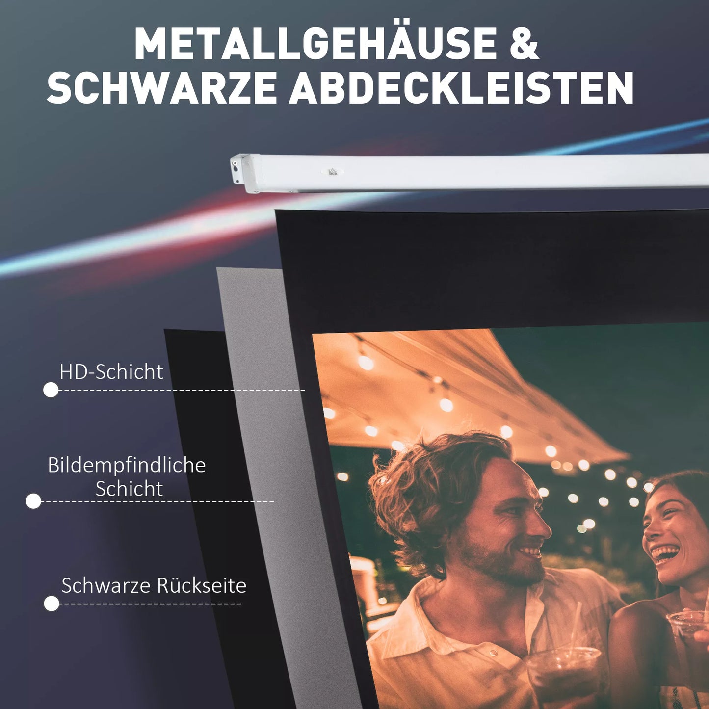 Projektoriaus ekranas 247 x 168 cm 100 colių 16:9 HD 4K elektrinis su nuotolinio valdymo pultu, baltas