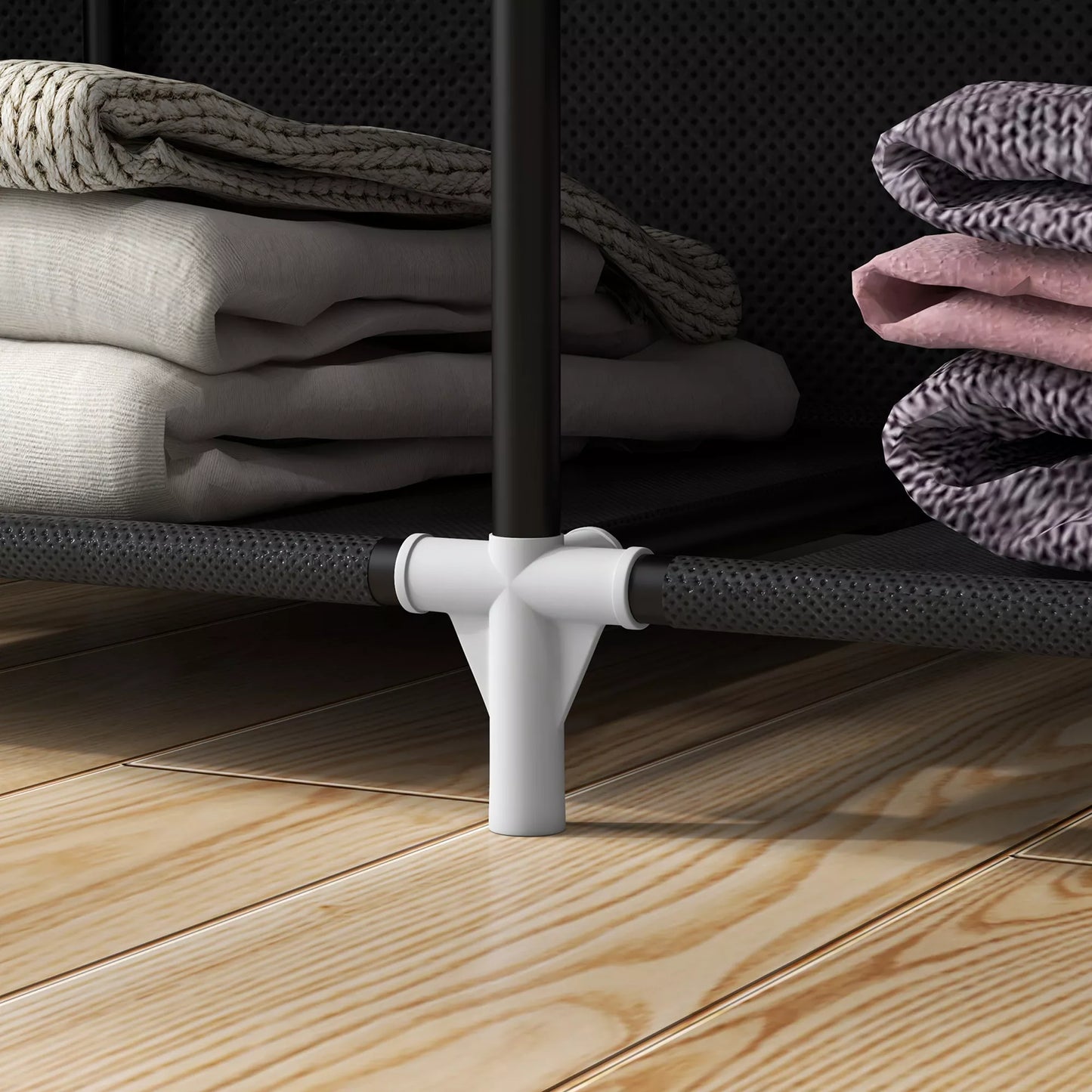 Audinio spinta, laikymo sprendimas, 8 lentynos, 2 drabužių kabyklos, Juoda