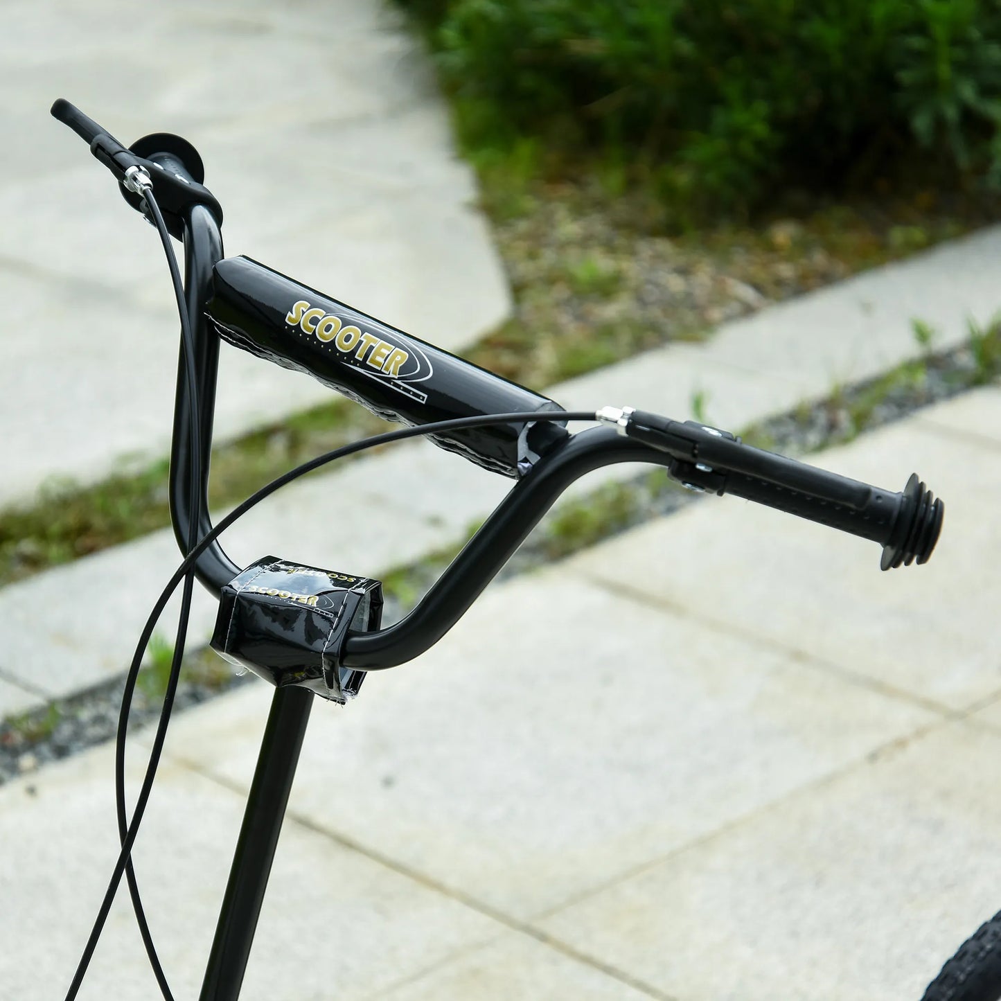 Vaikiškas paspirtukas nuo 5 metų, Paspirtukas vaikams, Paspirtukas su 12 colių pripučiamomis padangomis, Gumos ir aliuminio, Juodas, 120 x 58 x 85-95 cm