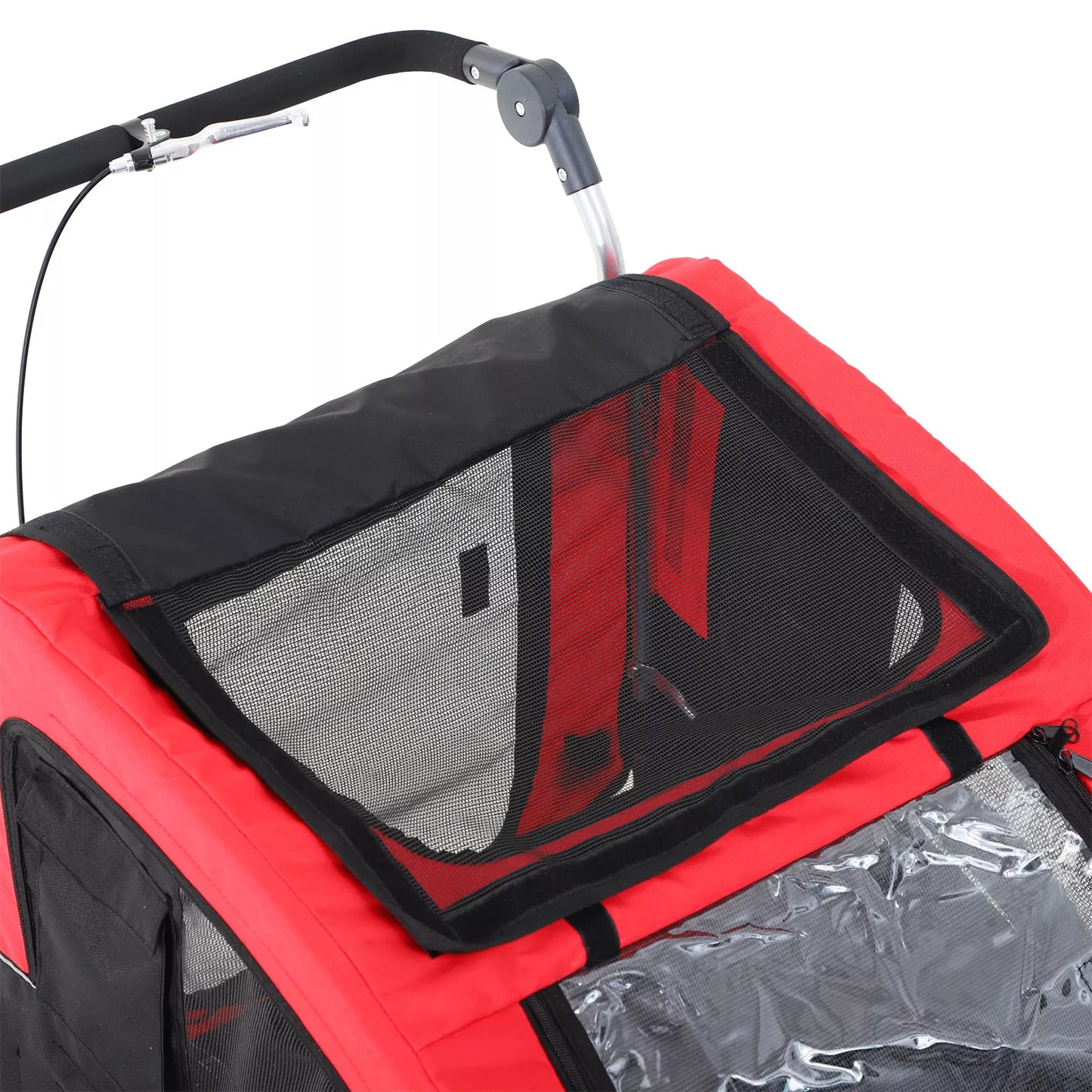 Šunų priekaba su bėgimo funkcija, universali jungtis, plieninė, raudona+juoda