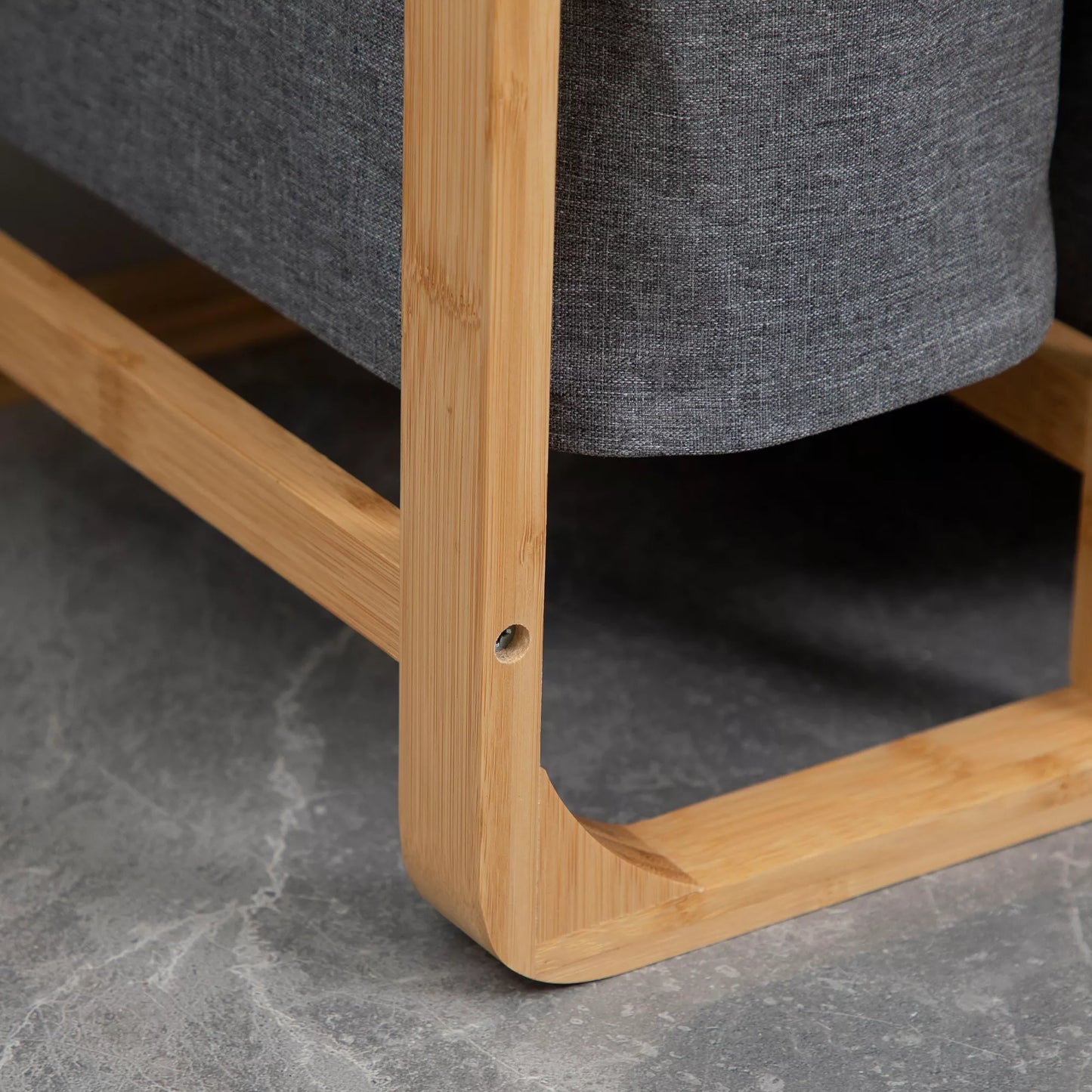 Skalbinių krepšys iš bambuko, 3 nuimami krepšiai 50 cm x 32 cm x 69,7 cm, natūralios pilkos spalvos