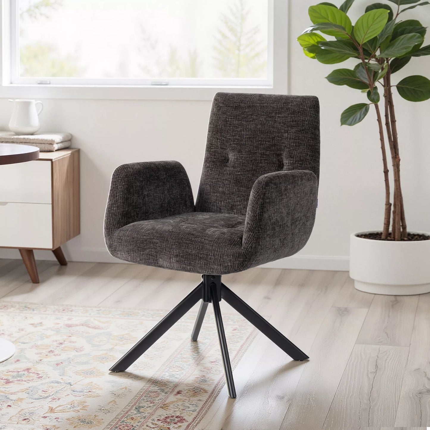 Minkštas fotelis, akcentinis fotelis, modernus dizainas, sukamasis, iki 120 kg, juodas