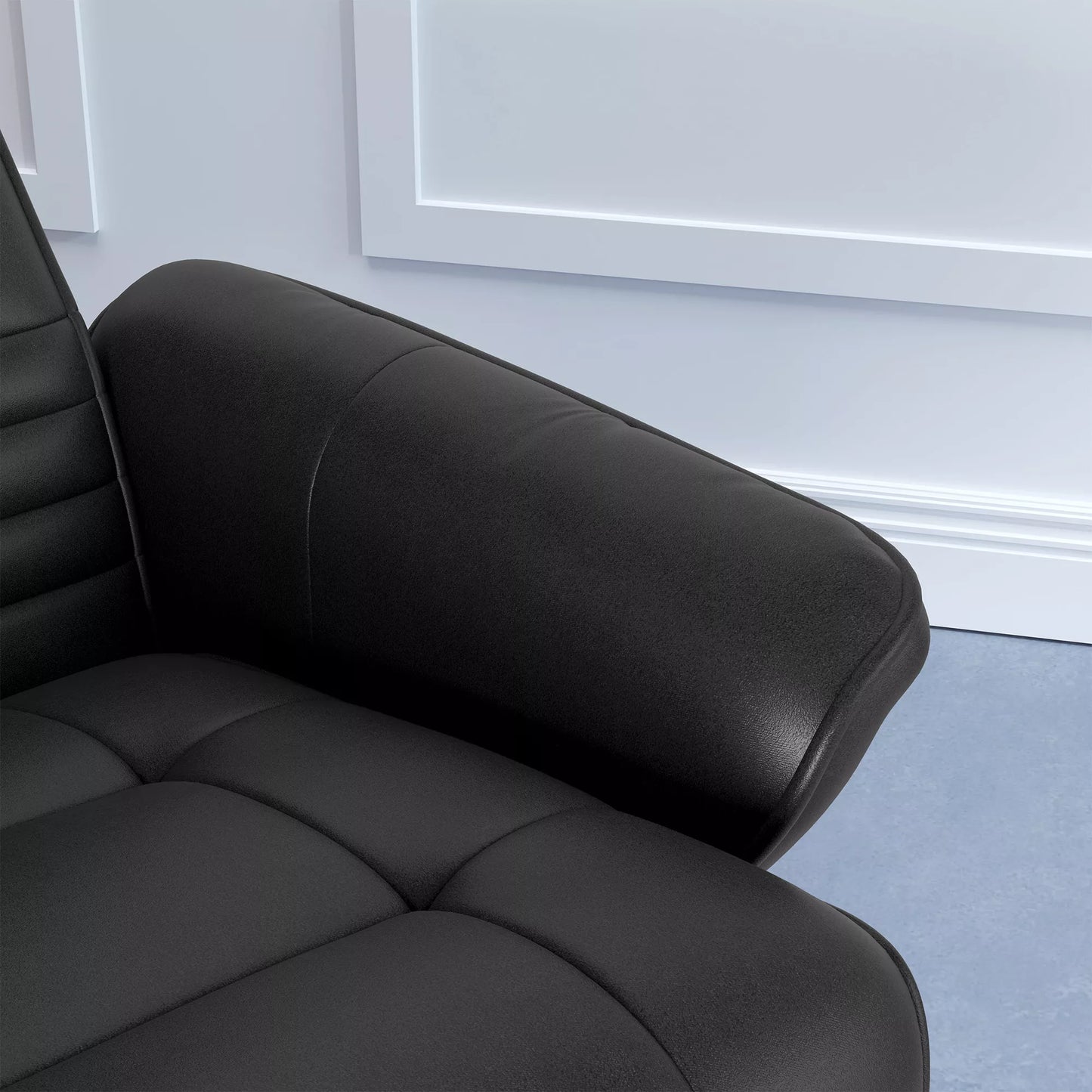 Ergonomiškas sukamasis minkštasuolis su pakoja, akcentinis, mikropluošto išvaizdos, juodas, iki 150 kg