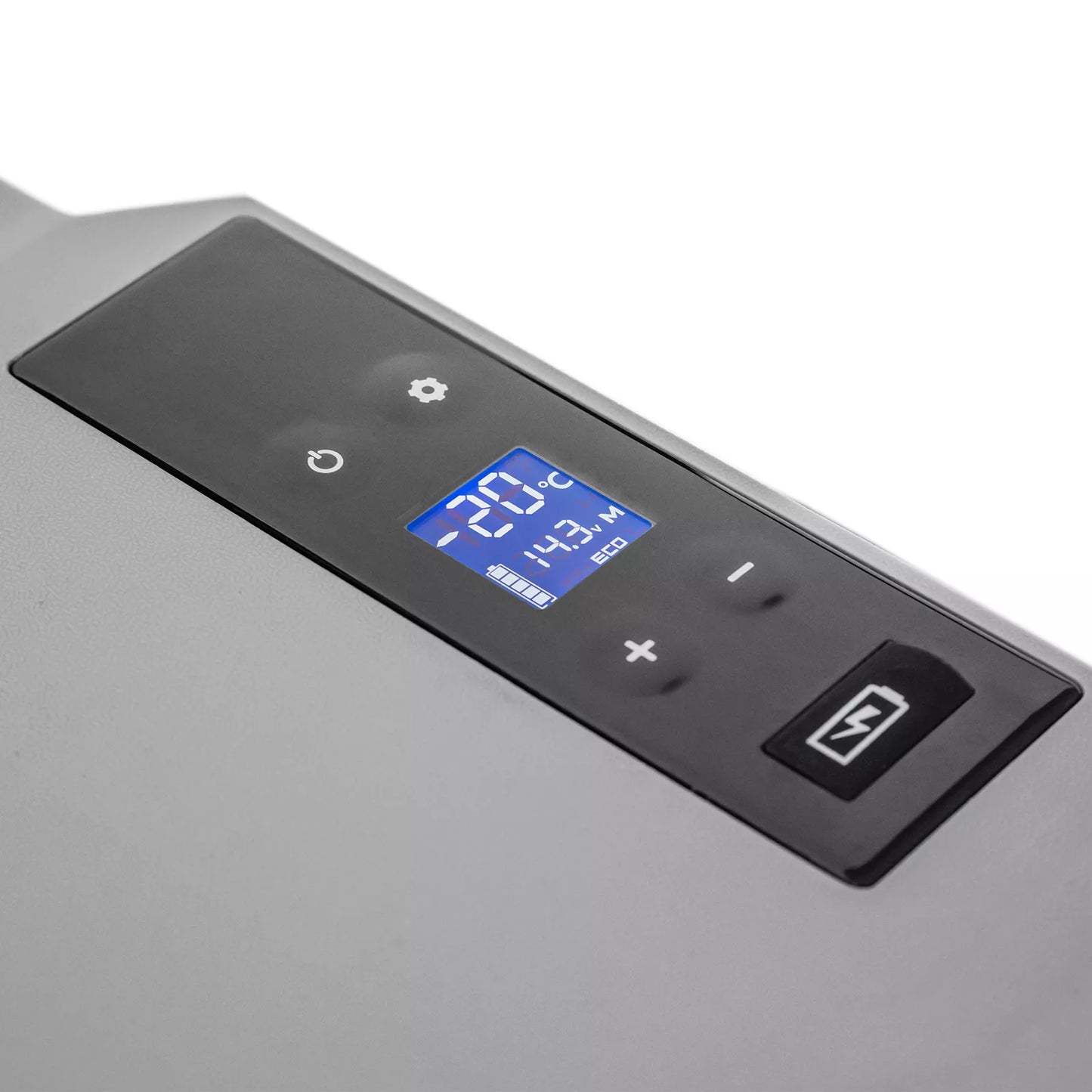 Automobilinis šaldytuvas, šaldymo dėžė, 50 l, iki -20 °C, jutiklinis ekranas, 2 ratai, teleskopinė rankena, 58,6 x 37,8 x 54,5 cm, pilkos spalvos