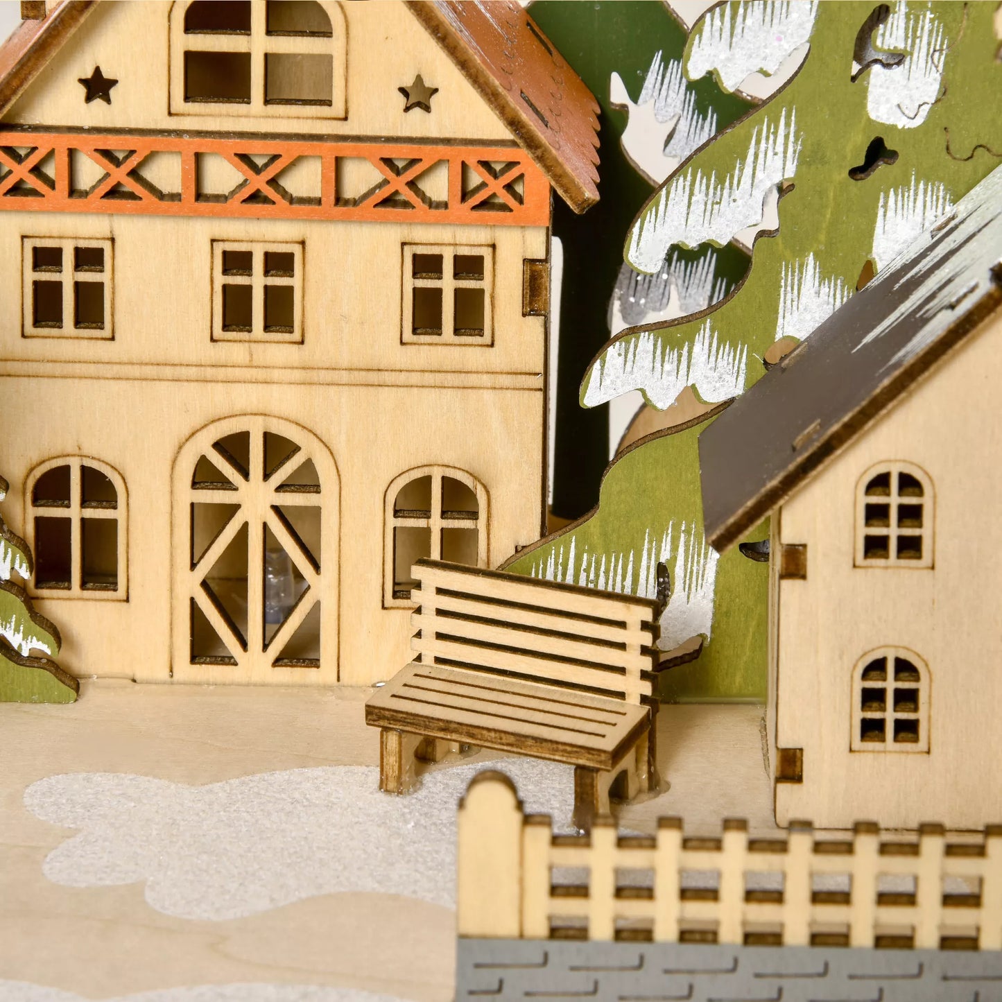 Advento kalendorius Kalėdinė puošmena, 24 stalčiukai, LED lemputės, 39 cm x 9 cm x 42 cm, Balta + Žalia