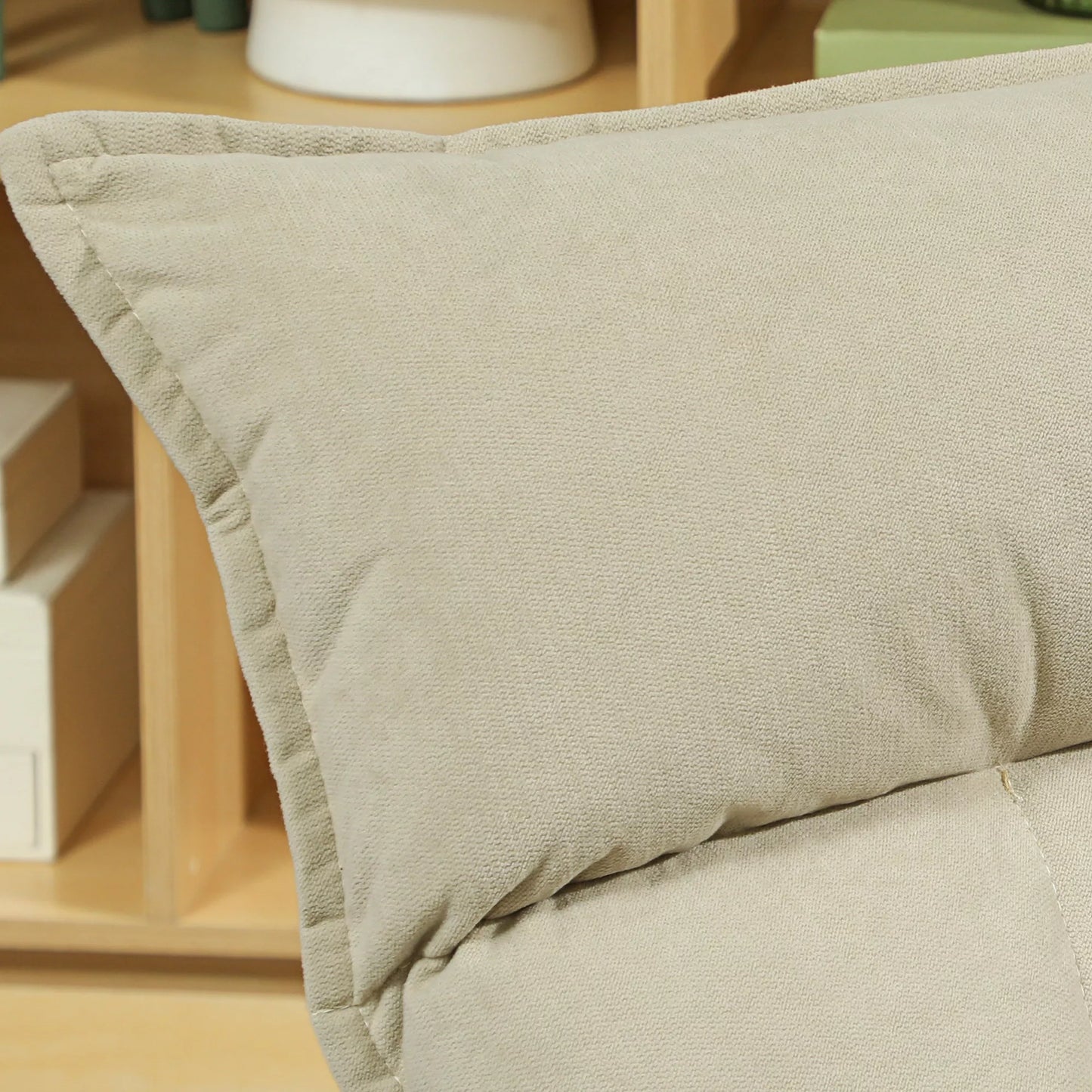 Grindų krėslas su 5 padėčių reguliuojamu pasukamu atlošu, modernus minkštasuolis, smėlio spalvos