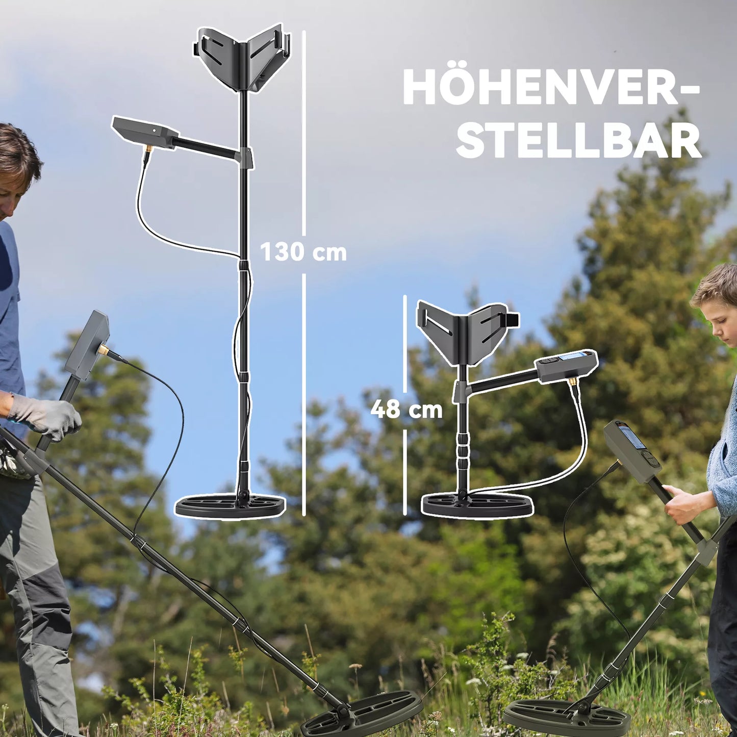 Nešiojamas metalo detektorius suaugusiems, 5 režimai, su garsiniu signalu, ritė, LCD ekranas, IP68 atsparus vandeniui, tamsiai pilkas