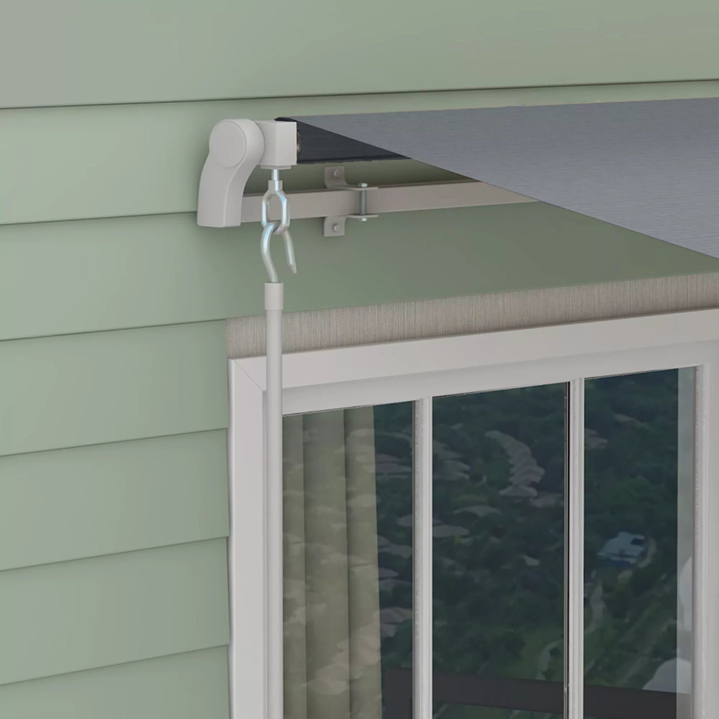 Markizė, 3,95 x 2,45 m, Apsauga nuo saulės, įtraukiama, su rankine alkūne, metalinis rėmas, poliesteris, pilka/balta