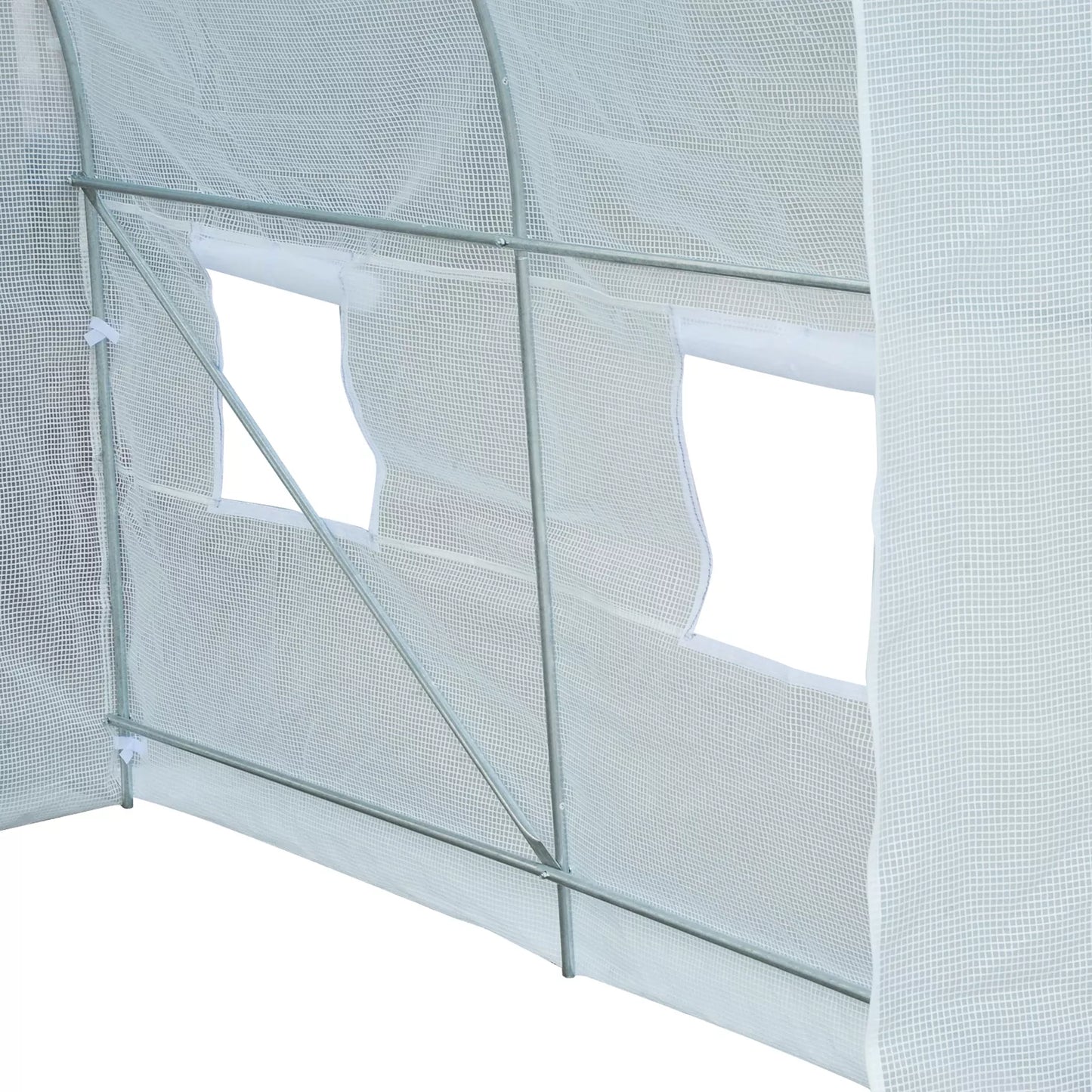 Šiltnamis 245x200x200 cm Plėvelinis šiltnamis Pomidorų šiltnamis su durimis, langais, cinkuoto plieno plėveliniu tuneliu, augalų tuneliu, šiltnamiu su žemės tvirtinimo virvėmis, sodo tuneliu, baltas