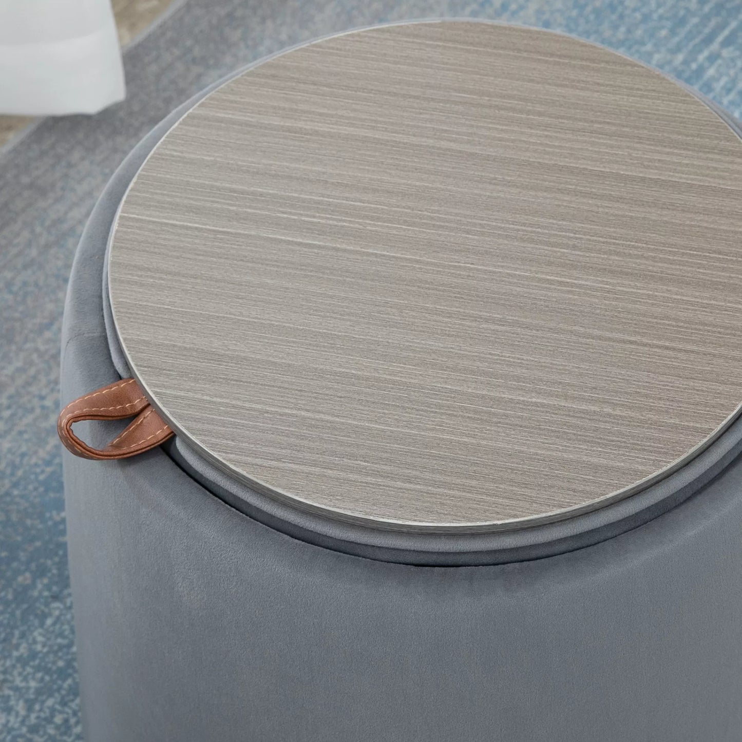 2-in-1 pufas aksominio stiliaus su daiktadėže ir nuimamu dangčiu Ø44 cm x 47,5 cm Pilkas