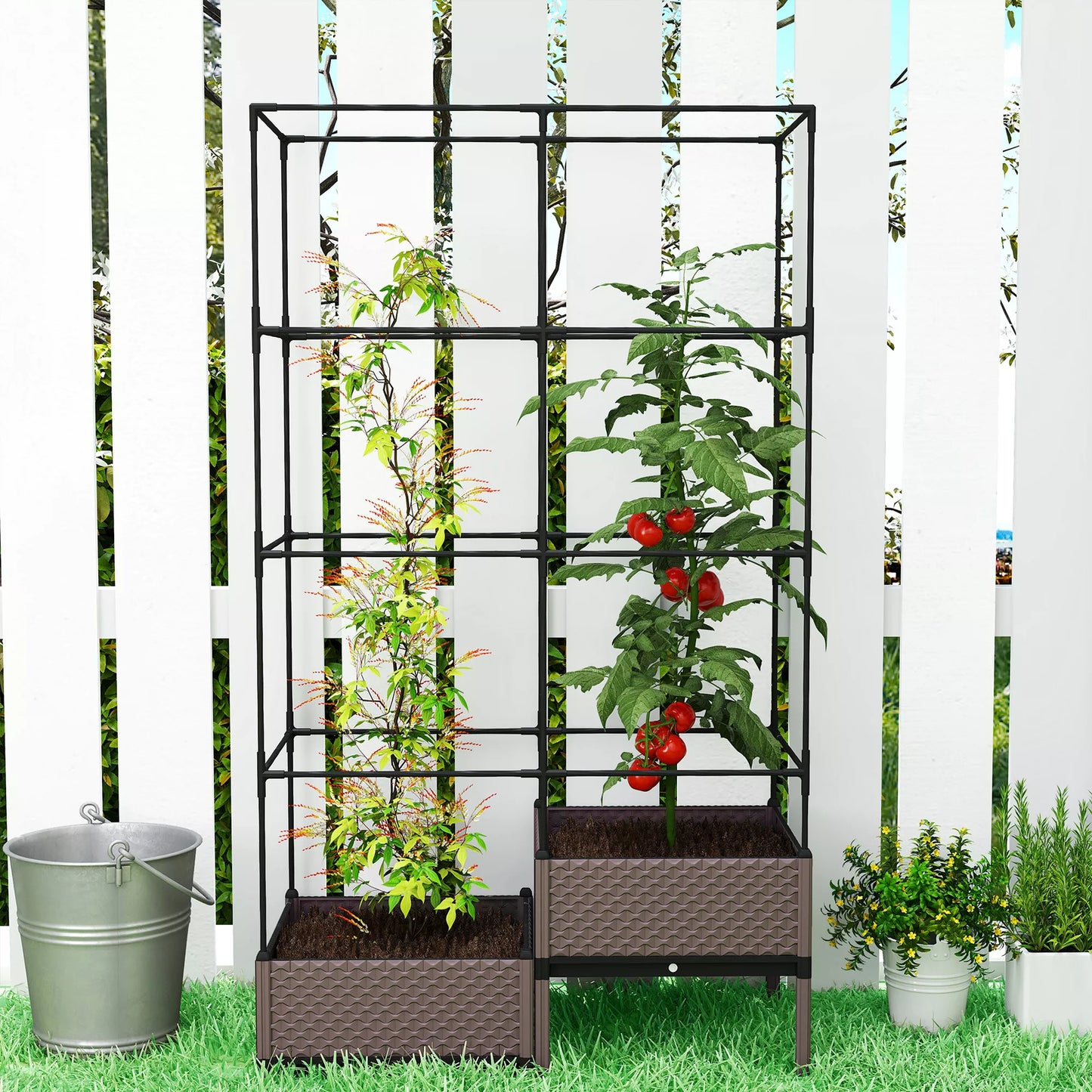 Aukštas gėlių vazonas su grotelėmis, drenažo skylėmis, plastikinis vazonas 100 x 50 x 174 cm