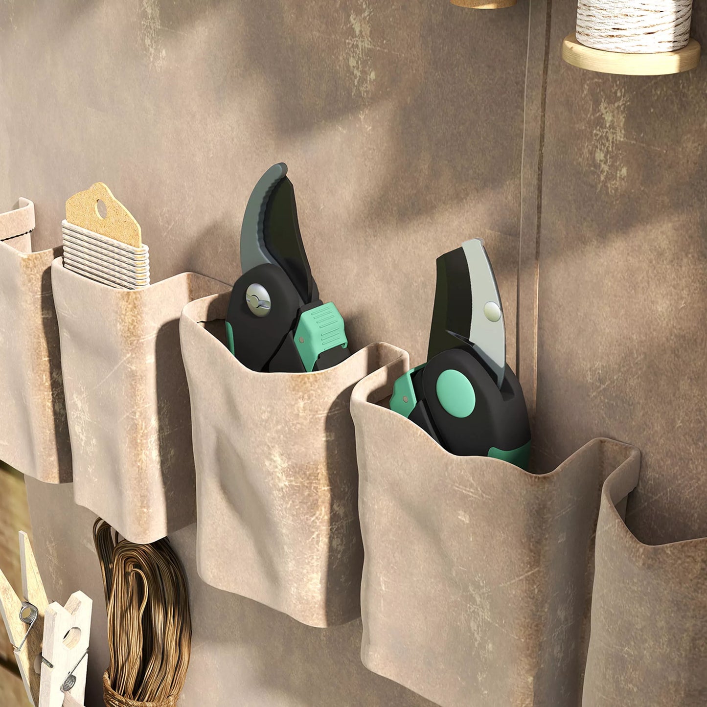 Sodo įrankių rinkinys, 2 vnt. Metaliniai sodo įrankiai su genėjimo žirklėmis, žalia+juoda