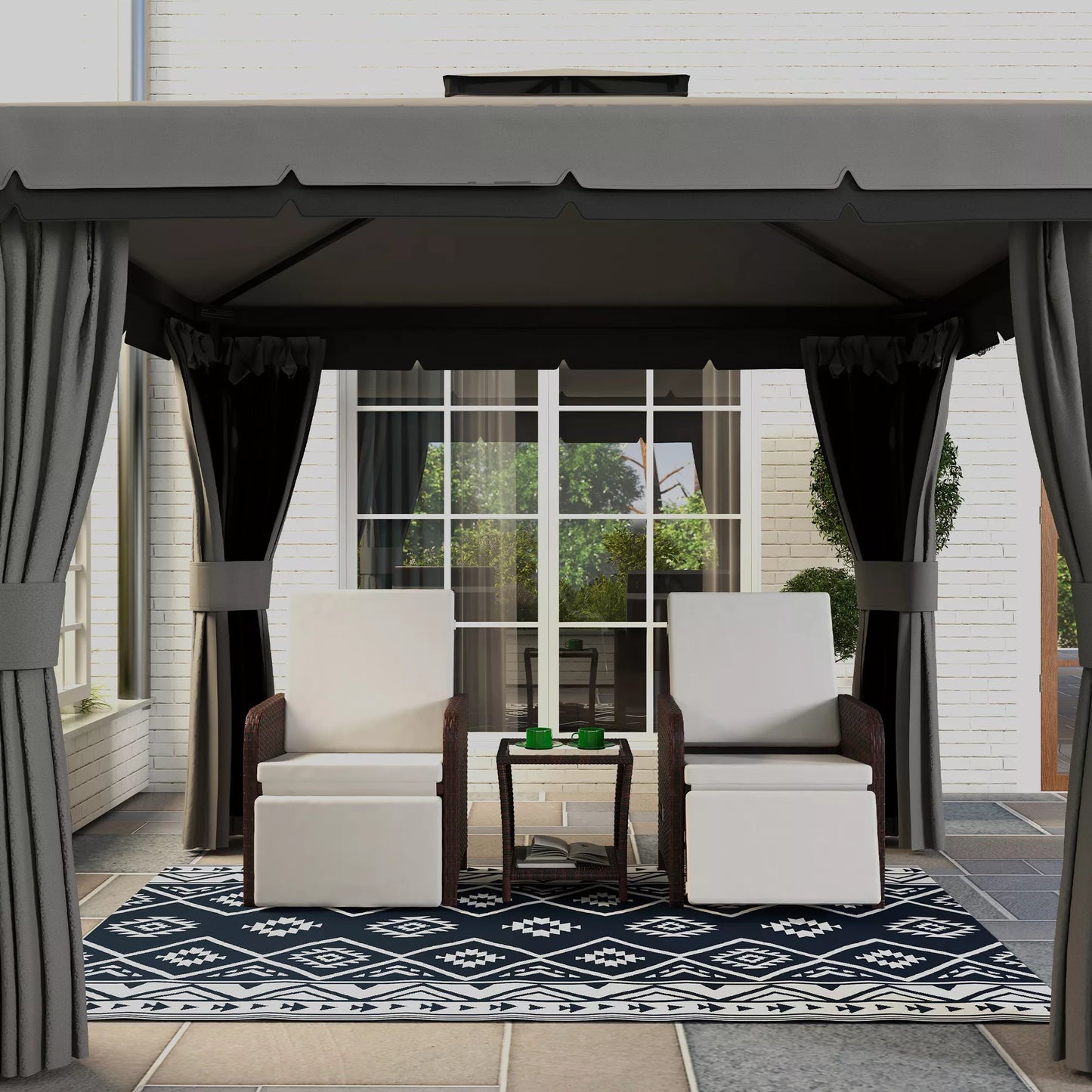 Lauko kilimas Terasos kilimas, Atsparus oro sąlygoms, Modernus dizainas, 182 cm x 274 cm x 0,3 cm, Juoda + Balta