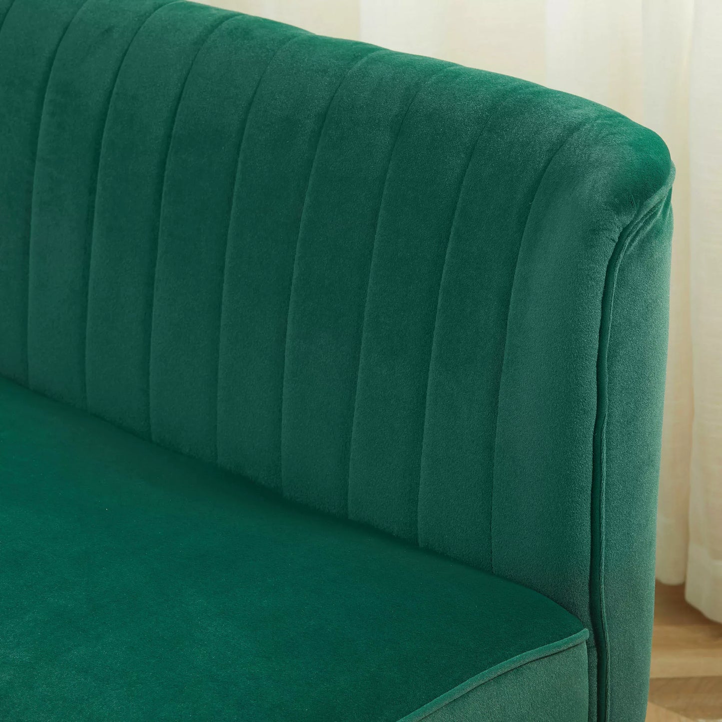 Sofa Retrodesign 2-vietė sofa, medinės kojos, 117 cm x 56,5 cm x 77 cm, tamsiai žalia