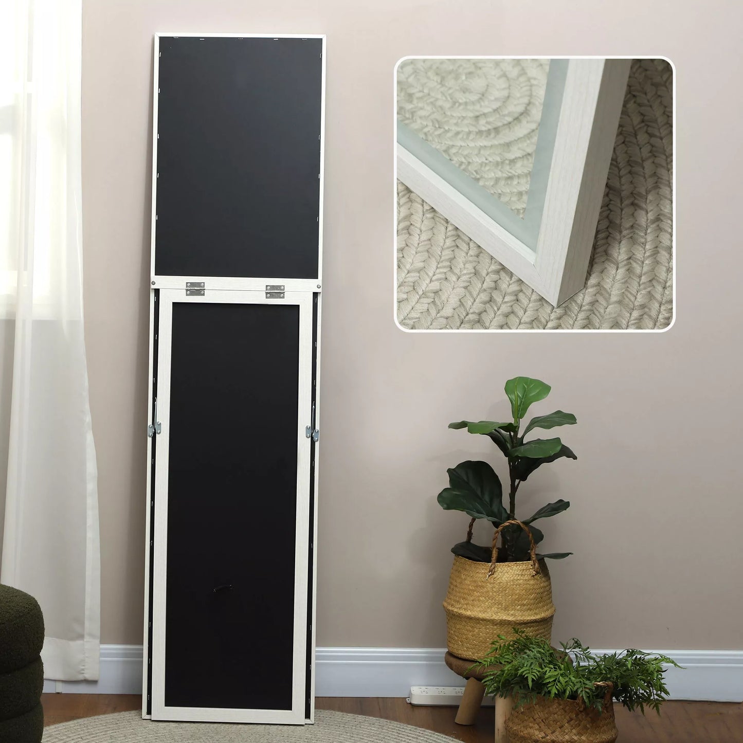 Pilno dydžio veidrodis, 40x160 cm, su LED apšvietimu, jutikliniu valdymu, pritemdomas, 3 spalvos, baltas.