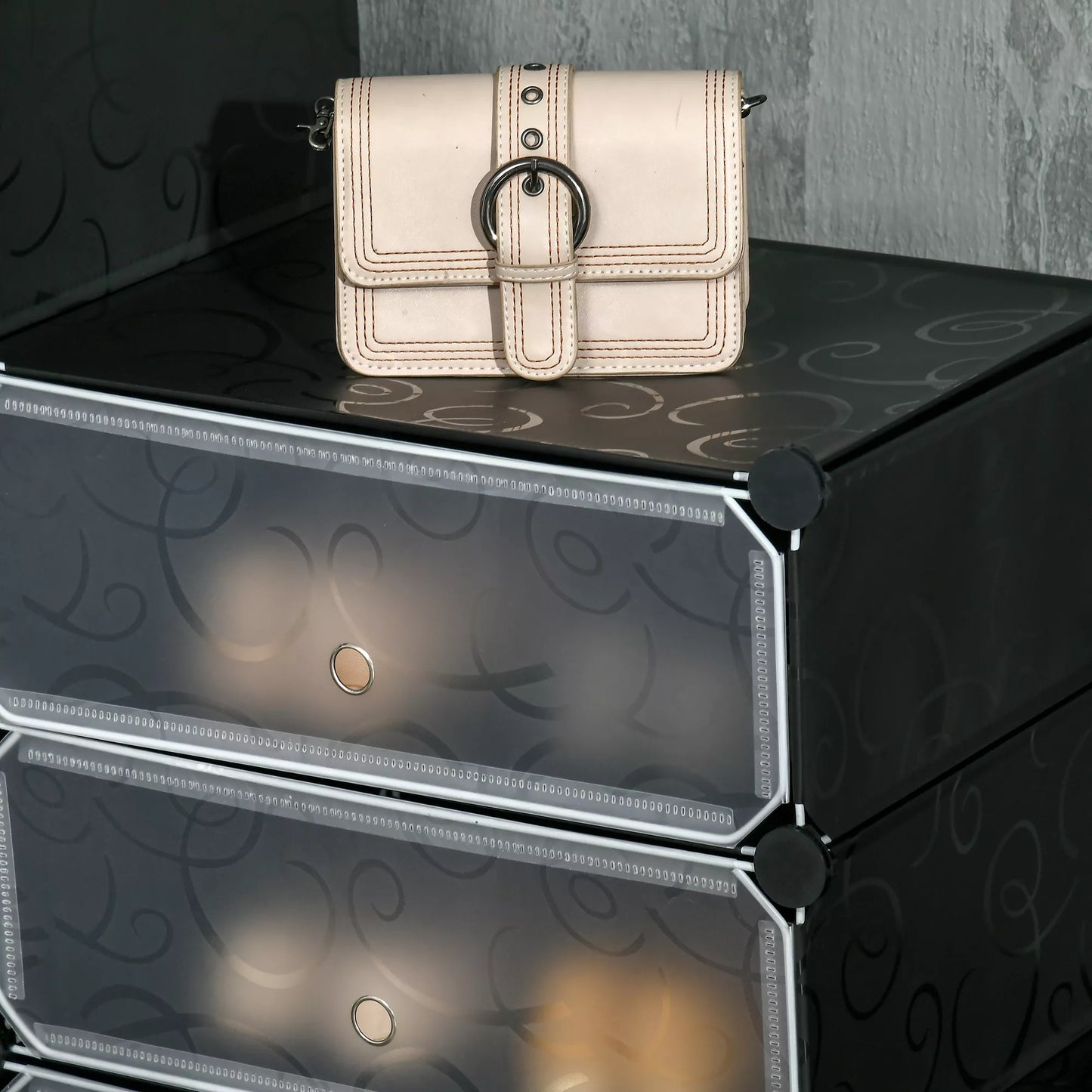 Batų lentyna, 12 laikymo dėžių 24 poroms batų, plastikas, juoda+balta